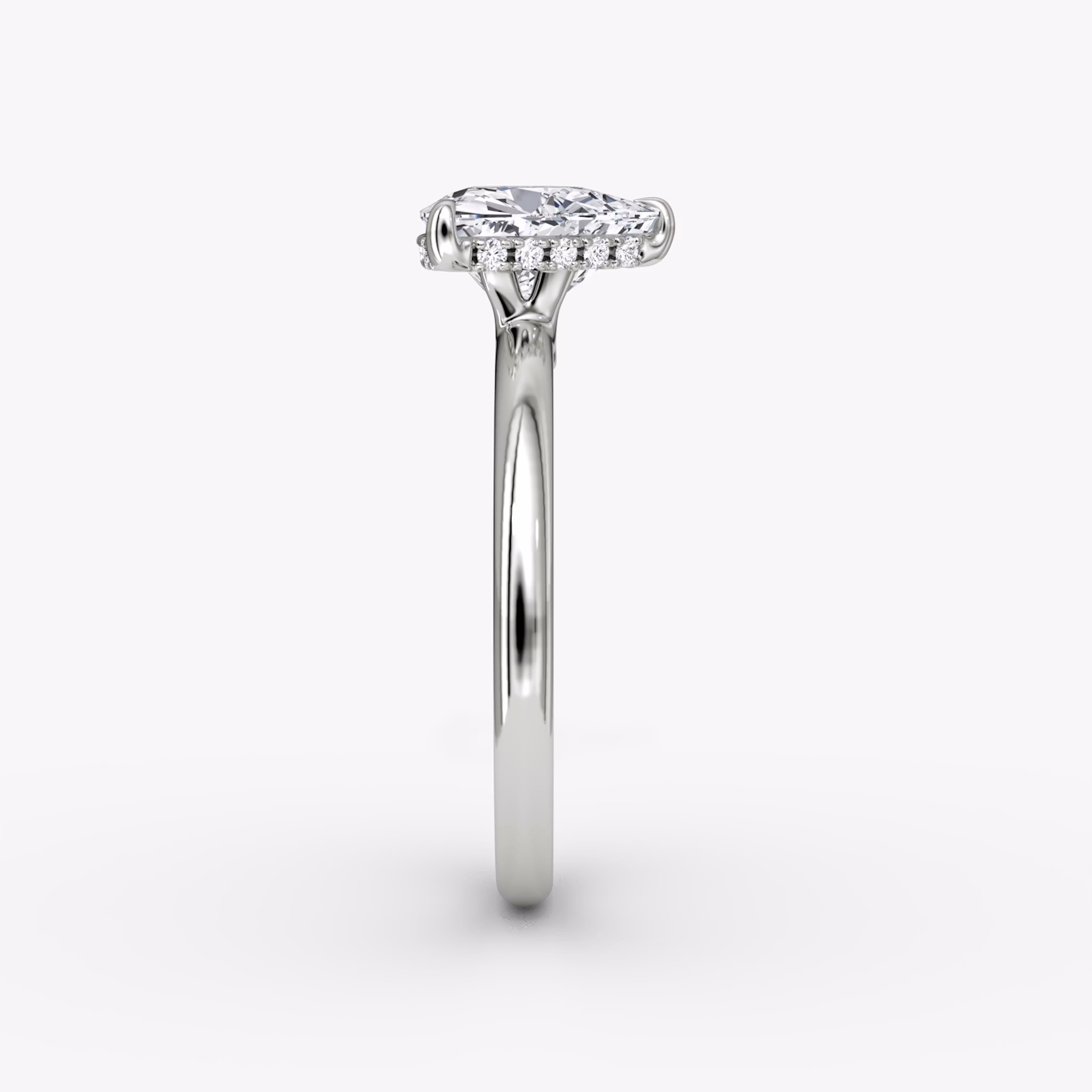 The Signature | Trillion | 18k | White Gold | bandAccent: Plain | bandWidth: large | hiddenHalo: yes | diamondOrientation: vertical | caratWeight: other