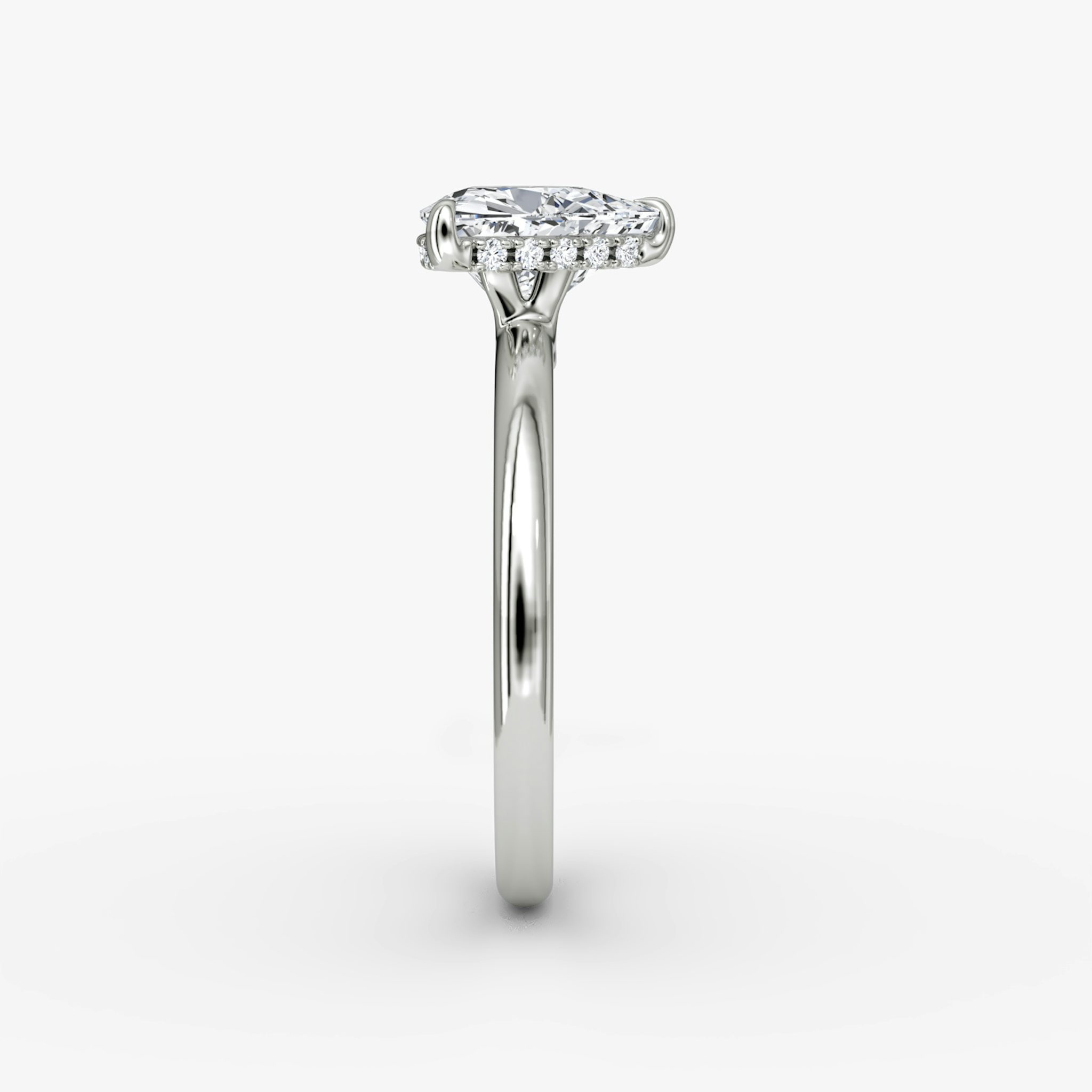 The Signature | Trillion | 18k | White Gold | bandAccent: Plain | bandWidth: large | hiddenHalo: yes | diamondOrientation: vertical | caratWeight: other