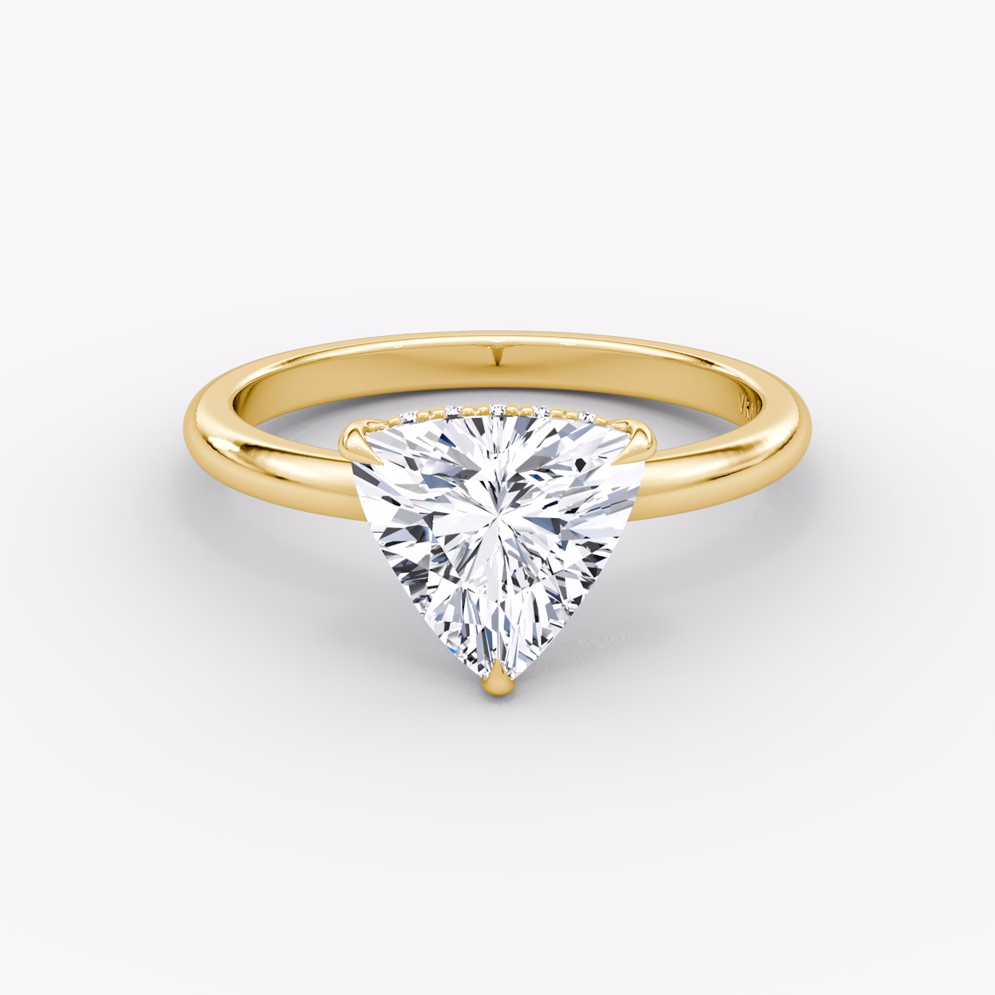 The Signature | Trillion | 18k | Yellow Gold | bandAccent: Plain | bandWidth: large | hiddenHalo: yes | diamondOrientation: vertical | caratWeight: other
