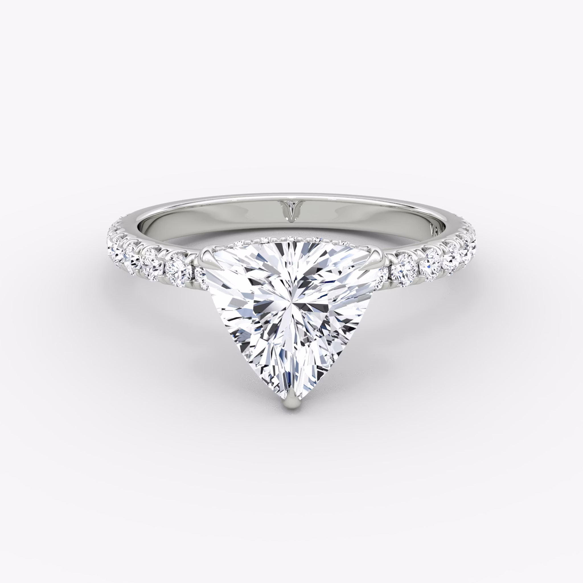 The Signature | Trillion | 18k | White Gold | bandAccent: Pavé | bandWidth: large | hiddenHalo: yes | diamondOrientation: vertical | caratWeight: other