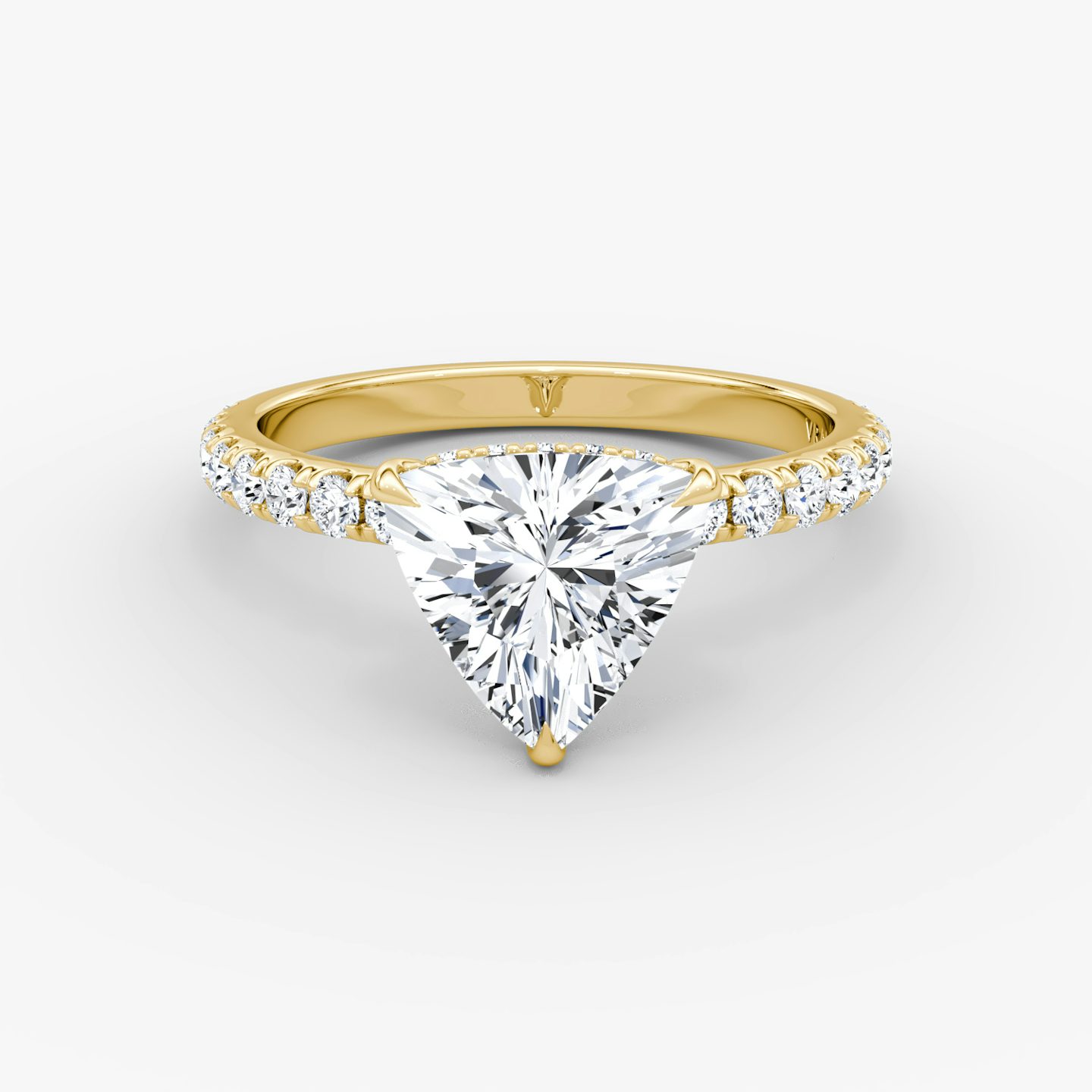 The Signature | Trillion | 18k | Yellow Gold | bandAccent: Pavé | bandWidth: large | hiddenHalo: yes | diamondOrientation: vertical | caratWeight: other
