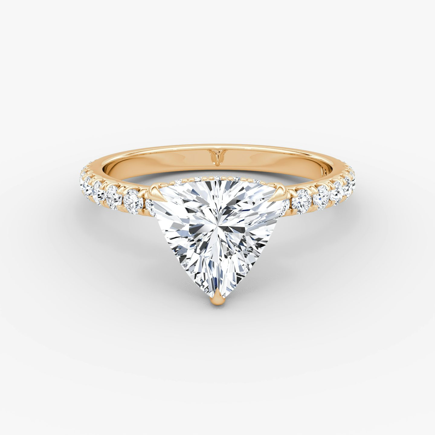 The Signature | Trillion | 14k | Rose Gold | bandAccent: Pavé | bandWidth: large | hiddenHalo: yes | diamondOrientation: vertical | caratWeight: other