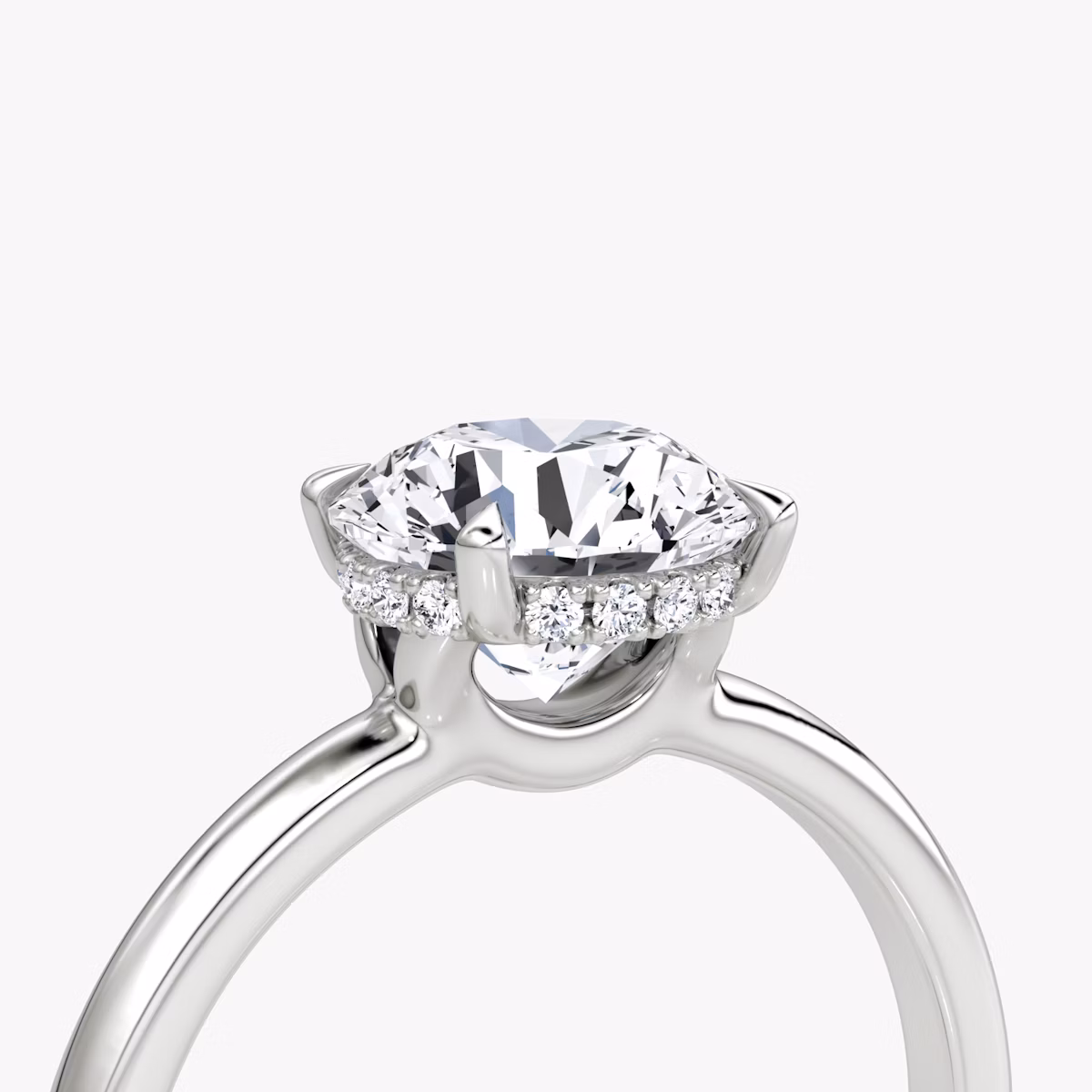 The Signature | Round Brilliant | Platinum | bandAccent: Plain | bandWidth: large | caratWeight: 1.5ct | hiddenHalo: yes | diamondOrientation: vertical
