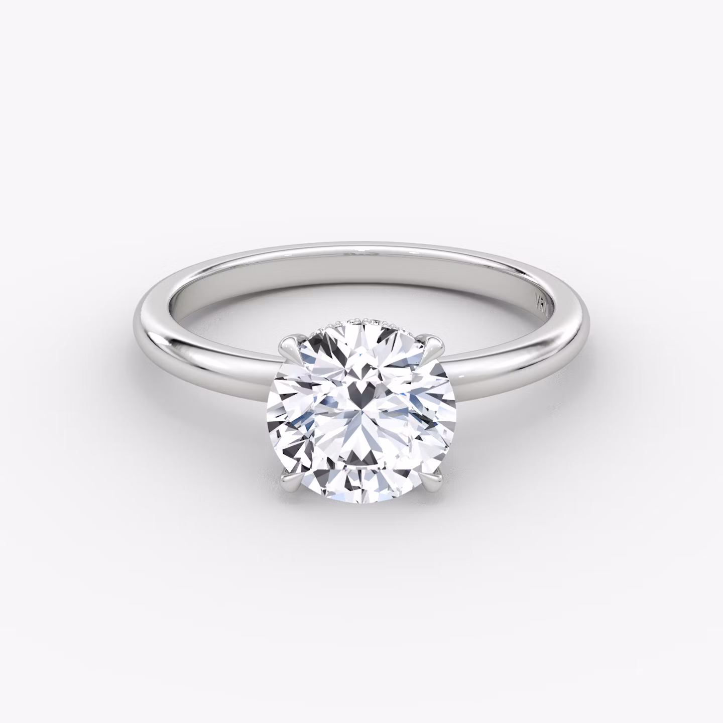 The Signature | Round Brilliant | 18k | White Gold | bandAccent: Plain | bandWidth: large | caratWeight: 1.5ct | hiddenHalo: yes | diamondOrientation: vertical