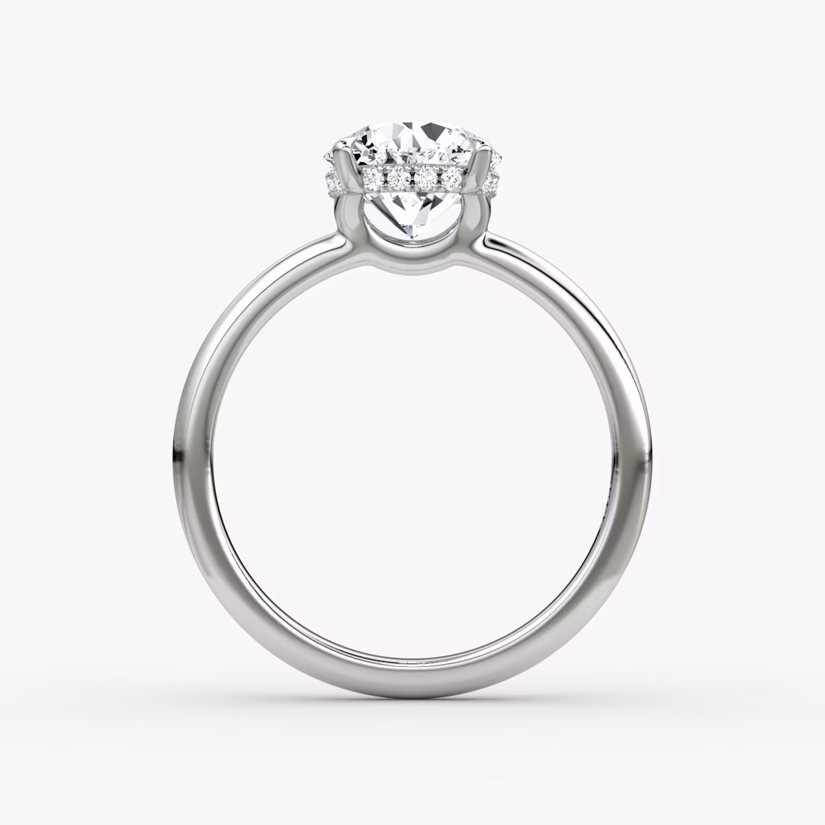 The Signature | Round Brilliant | Platinum | bandAccent: Plain | bandWidth: large | caratWeight: 1.5ct | hiddenHalo: yes | diamondOrientation: vertical