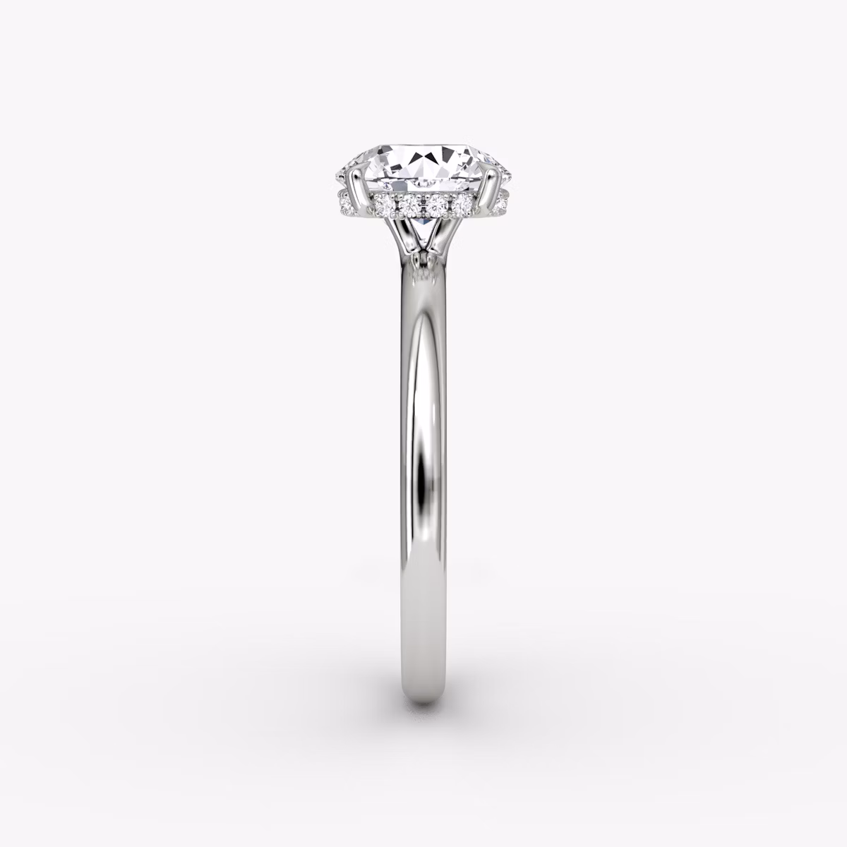 The Signature | Round Brilliant | Platinum | bandAccent: Plain | bandWidth: large | caratWeight: 1.5ct | hiddenHalo: yes | diamondOrientation: vertical