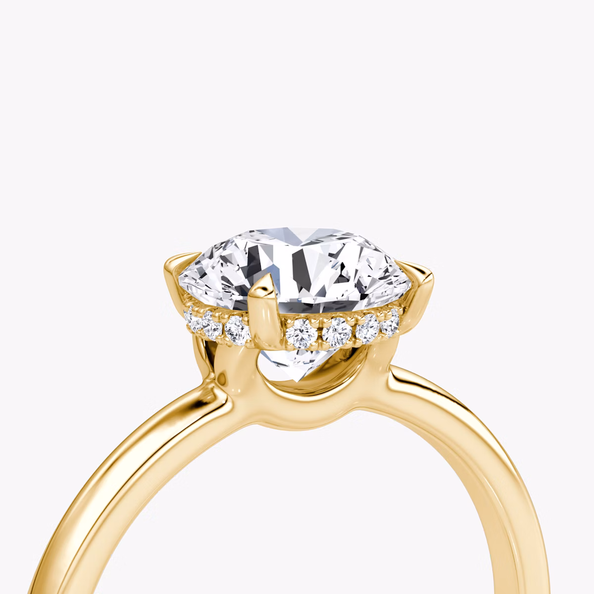 The Signature | Round Brilliant | 18k | Yellow Gold | bandAccent: Plain | bandWidth: large | caratWeight: other | hiddenHalo: yes | diamondOrientation: vertical