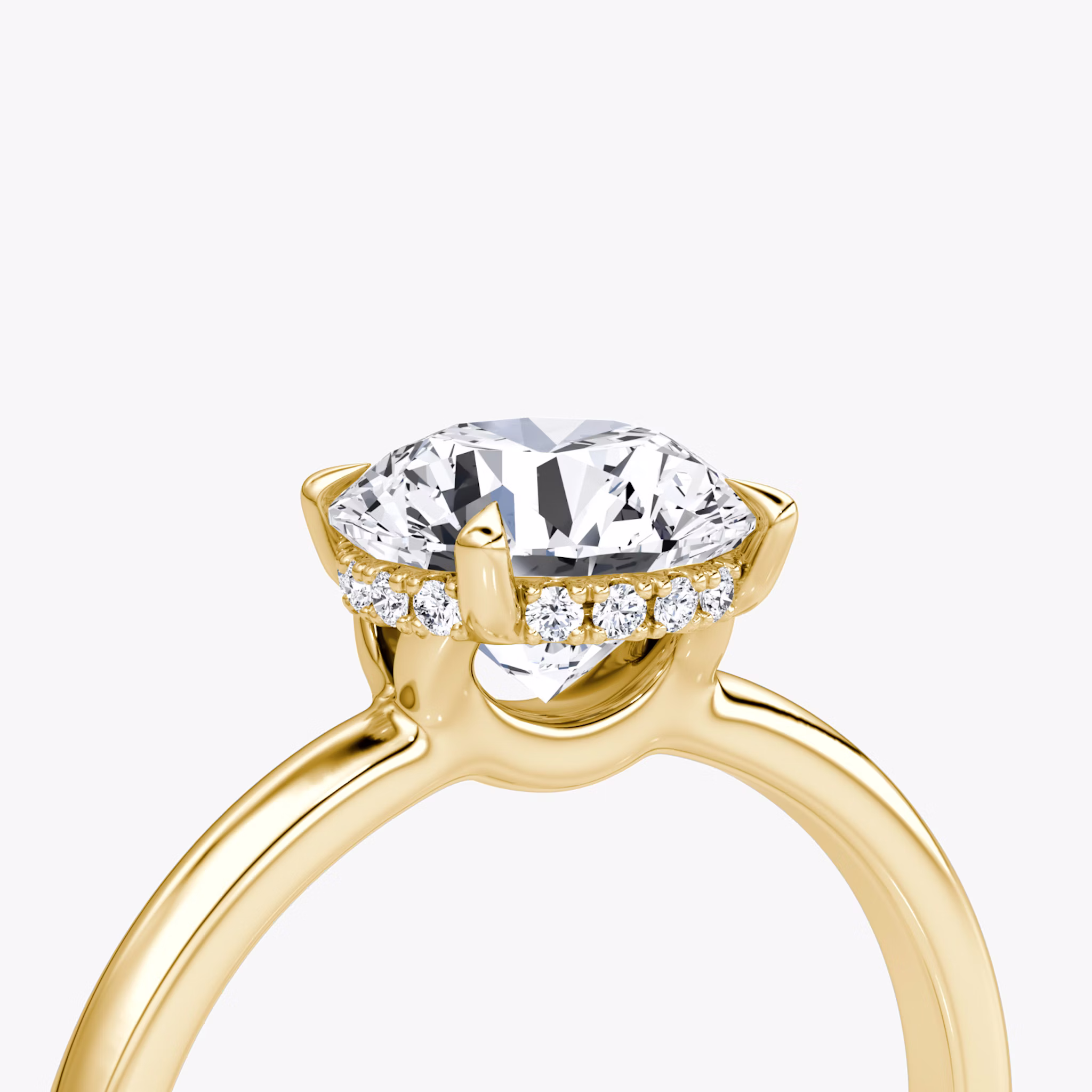 The Signature | Round Brilliant | 18k | Yellow Gold | bandAccent: Plain | bandWidth: large | caratWeight: other | hiddenHalo: yes | diamondOrientation: vertical