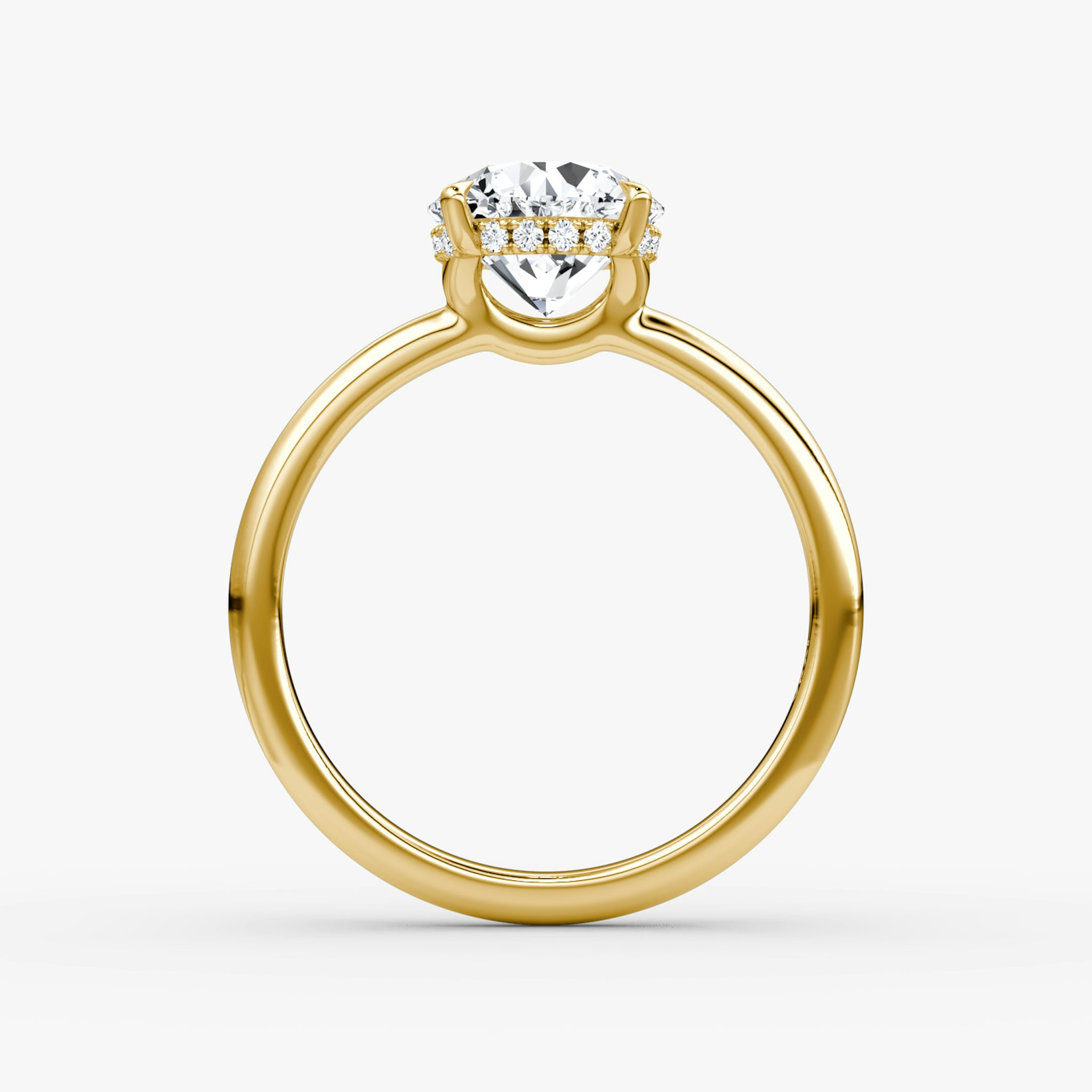 The Signature | Round Brilliant | 18k | Yellow Gold | bandAccent: Plain | bandWidth: large | caratWeight: other | hiddenHalo: yes | diamondOrientation: vertical