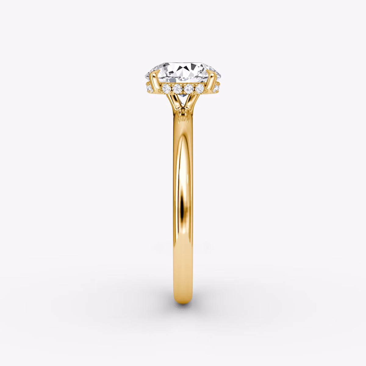 The Signature | Round Brilliant | 18k | Yellow Gold | bandAccent: Plain | bandWidth: large | caratWeight: other | hiddenHalo: yes | diamondOrientation: vertical