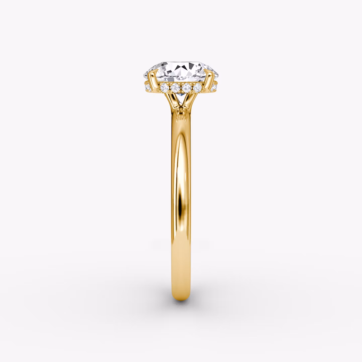 The Signature | Round Brilliant | 18k | Yellow Gold | bandAccent: Plain | bandWidth: large | caratWeight: other | hiddenHalo: yes | diamondOrientation: vertical