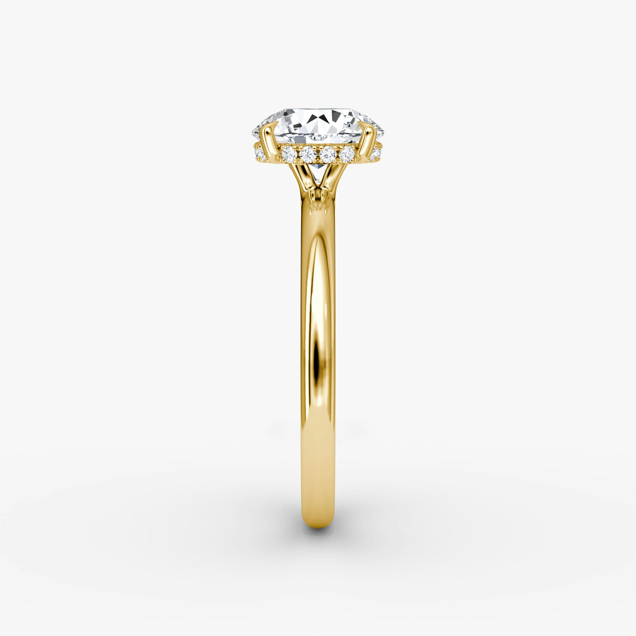The Signature | Round Brilliant | 18k | Yellow Gold | bandAccent: Plain | bandWidth: large | caratWeight: other | hiddenHalo: yes | diamondOrientation: vertical