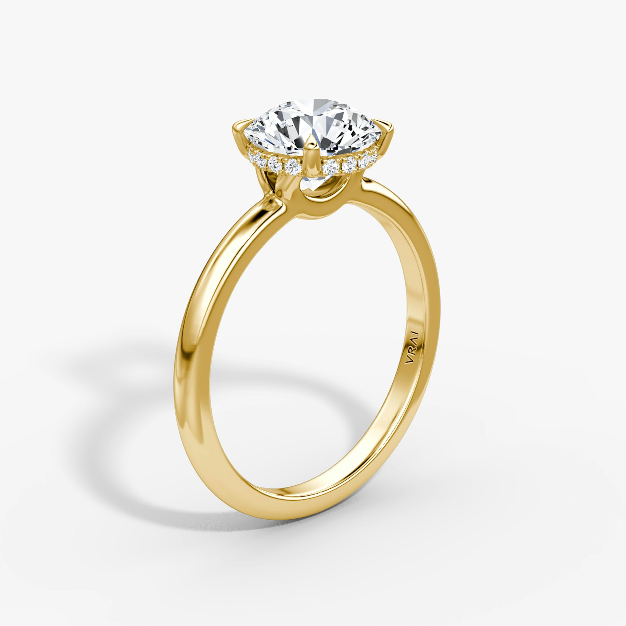 The Signature | Round Brilliant | 18k | Yellow Gold | bandAccent: Plain | bandWidth: large | caratWeight: other | hiddenHalo: yes | diamondOrientation: vertical