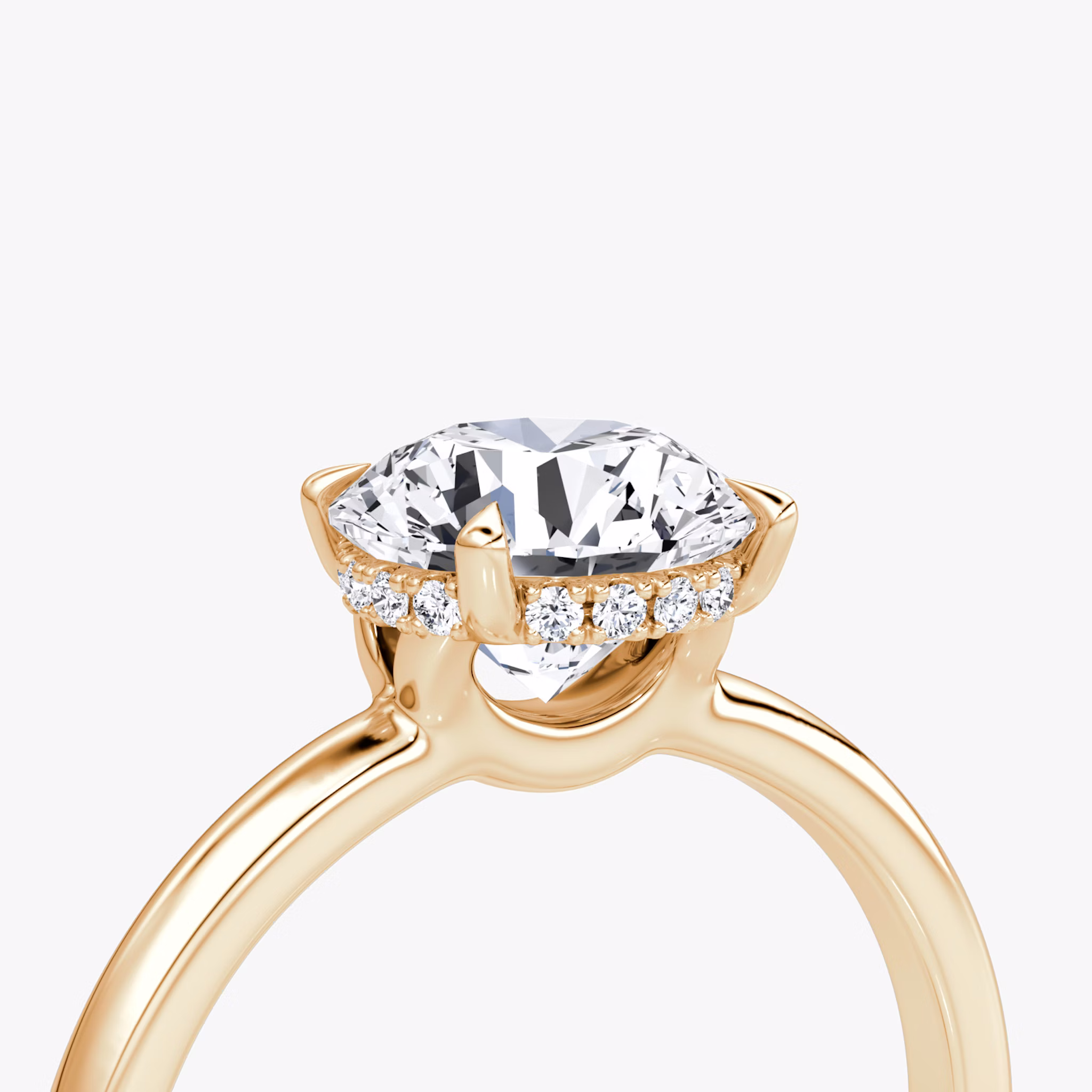 The Signature | Round Brilliant | 14k | Rose Gold | bandAccent: Plain | bandWidth: large | caratWeight: other | hiddenHalo: yes | diamondOrientation: vertical
