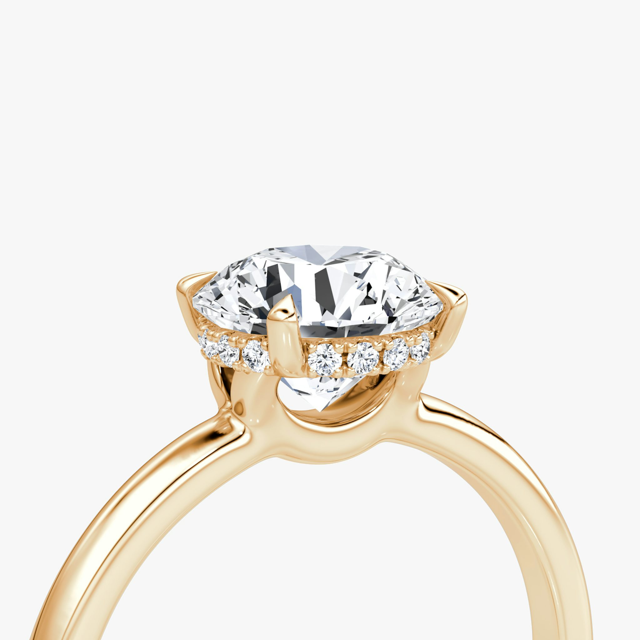 The Signature | Round Brilliant | 14k | Rose Gold | bandAccent: Plain | bandWidth: large | caratWeight: other | hiddenHalo: yes | diamondOrientation: vertical