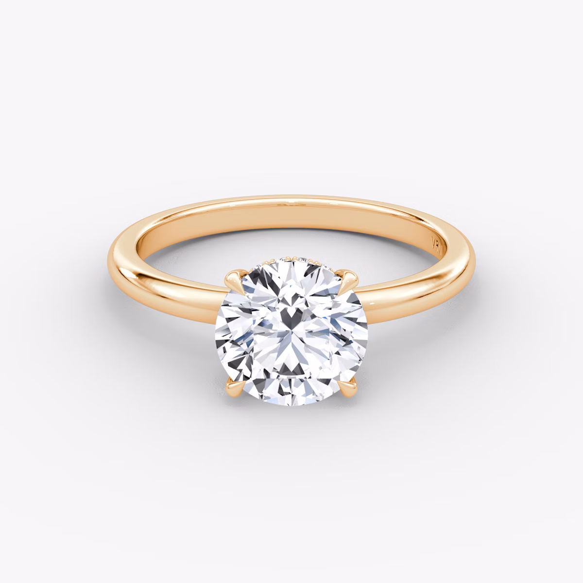 The Signature | Round Brilliant | 14k | Rose Gold | bandAccent: Plain | bandWidth: large | caratWeight: 1.5ct | hiddenHalo: yes | diamondOrientation: vertical