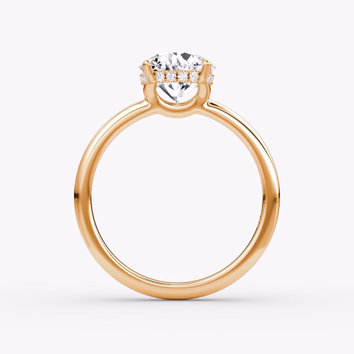 The Signature | Round Brilliant | 14k | Rose Gold | bandAccent: Plain | bandWidth: large | caratWeight: 1.5ct | hiddenHalo: yes | diamondOrientation: vertical