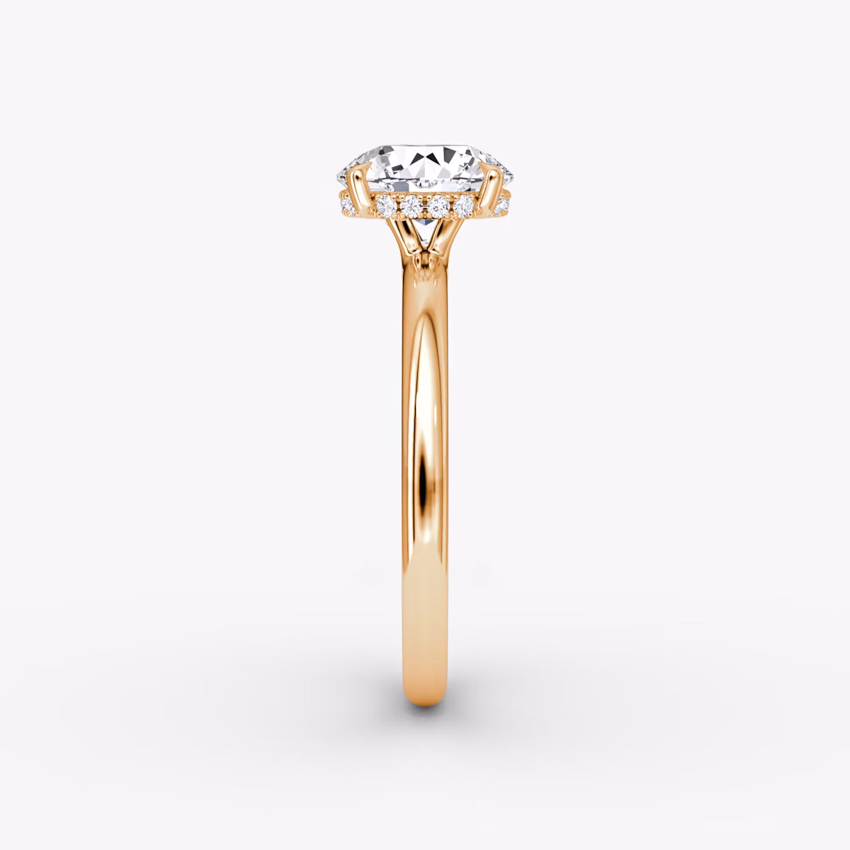 The Signature | Round Brilliant | 14k | Rose Gold | bandAccent: Plain | bandWidth: large | caratWeight: 1.5ct | hiddenHalo: yes | diamondOrientation: vertical