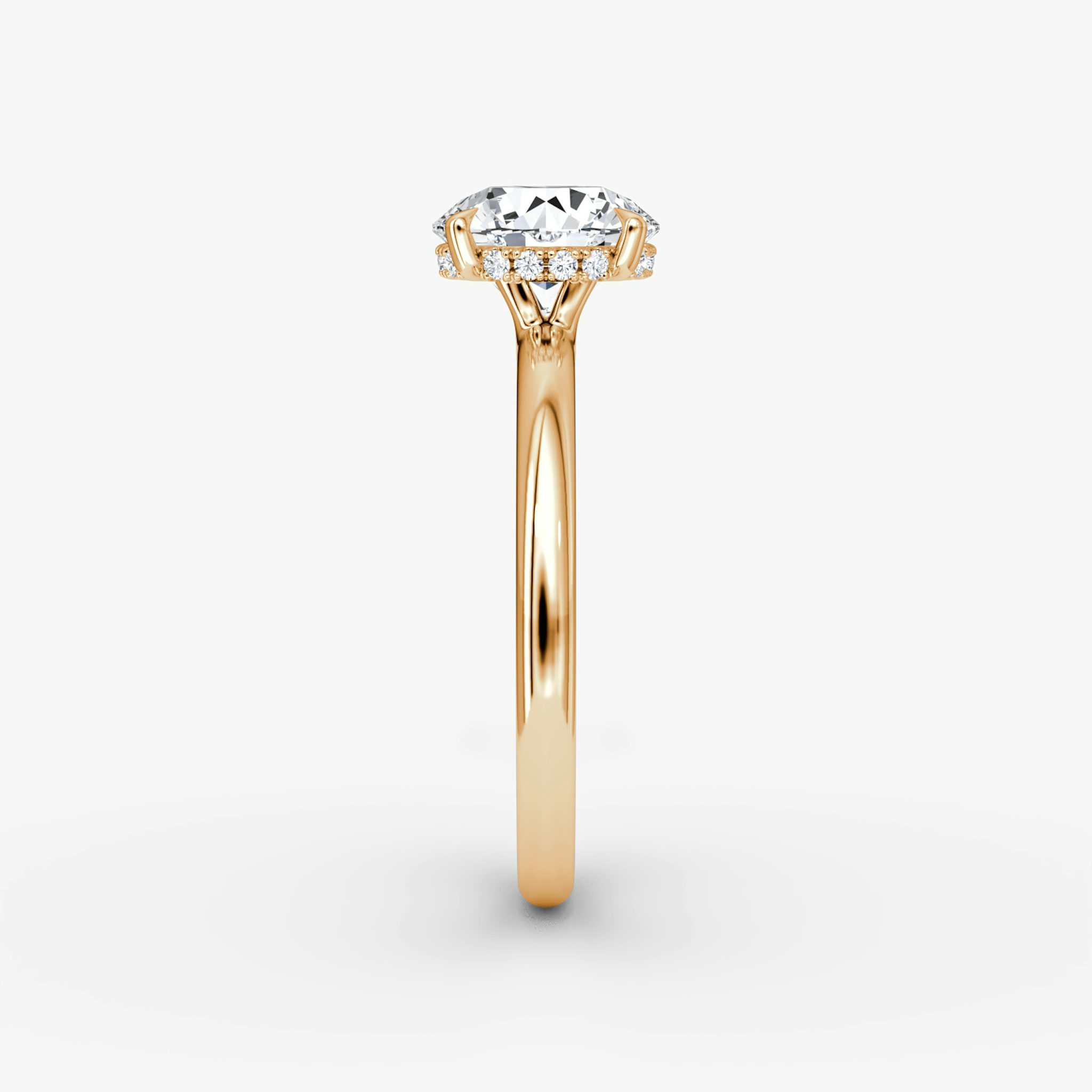 The Signature | Round Brilliant | 14k | Rose Gold | bandAccent: Plain | bandWidth: large | caratWeight: other | hiddenHalo: yes | diamondOrientation: vertical