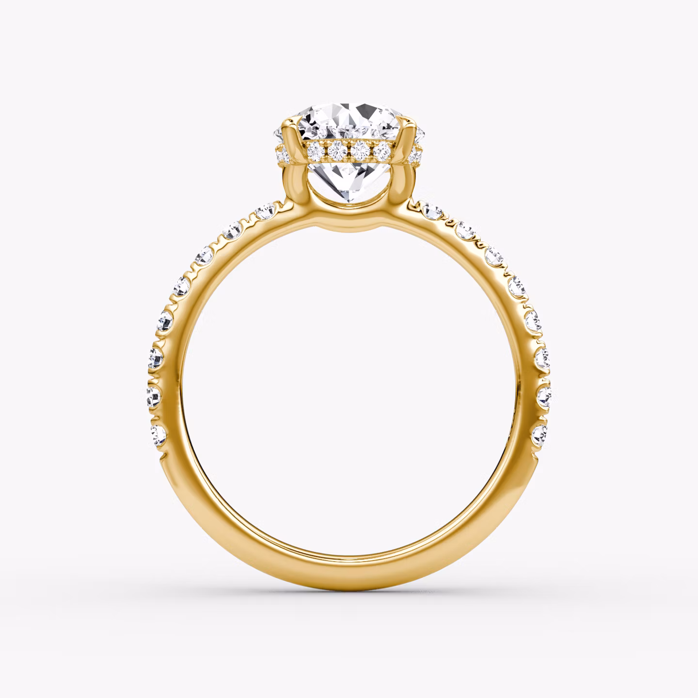 The Signature | Round Brilliant | 18k | Yellow Gold | bandAccent: Pavé | bandWidth: large | caratWeight: 1.5ct | hiddenHalo: yes | diamondOrientation: vertical