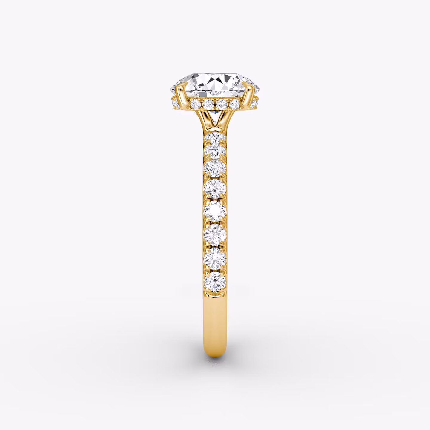 The Signature | Round Brilliant | 18k | Yellow Gold | bandAccent: Pavé | bandWidth: large | caratWeight: 1.5ct | hiddenHalo: yes | diamondOrientation: vertical