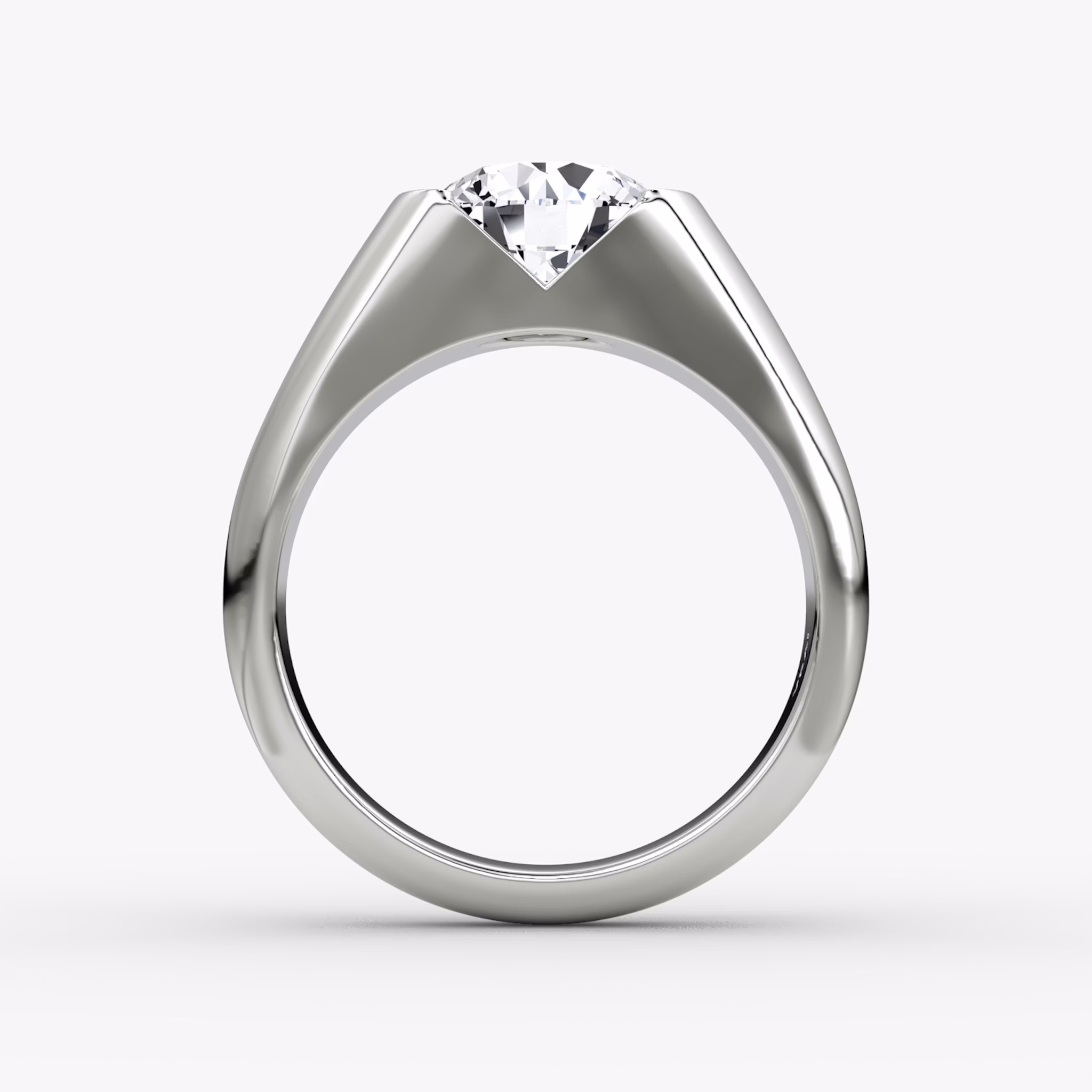 The Statement Signet | Round Brilliant | 18k | White Gold | bandAccent: Plain | caratWeight: other | diamondOrientation: vertical