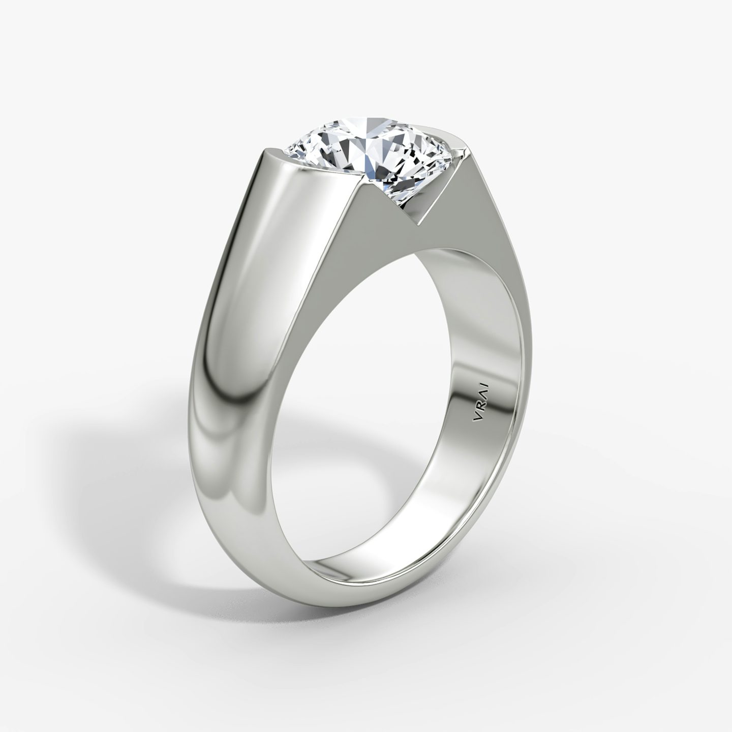 The Statement Signet | Round Brilliant | 18k | White Gold | bandAccent: Plain | caratWeight: 1.0ct | diamondOrientation: vertical