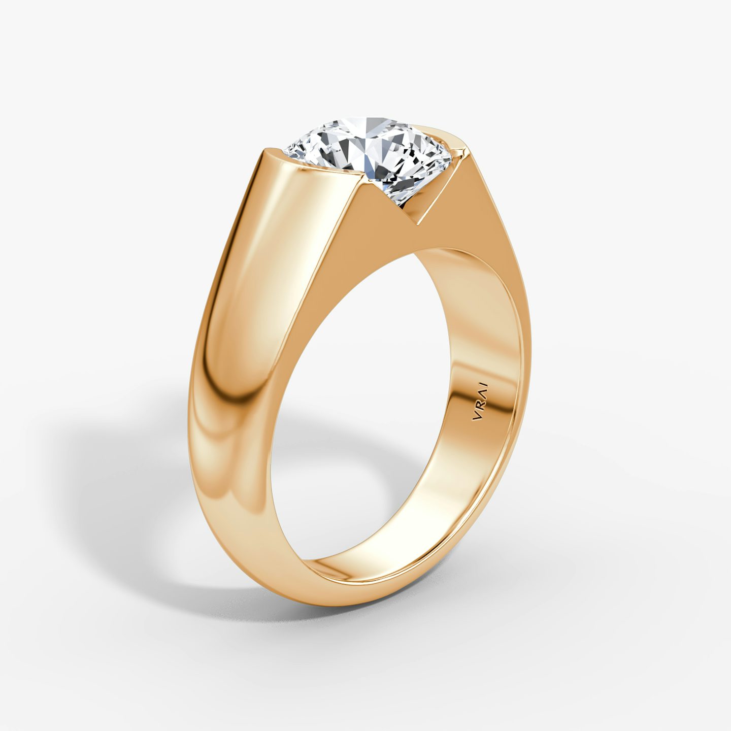 The Statement Signet | Round Brilliant | 14k | Rose Gold | bandAccent: Plain | caratWeight: 1.5ct | diamondOrientation: vertical