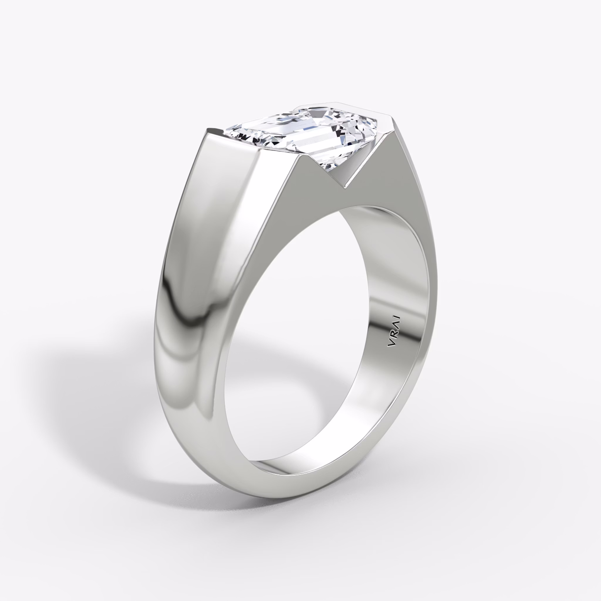 The Statement Signet | Emerald | Platinum | bandAccent: Plain | diamondOrientation: vertical | caratWeight: other