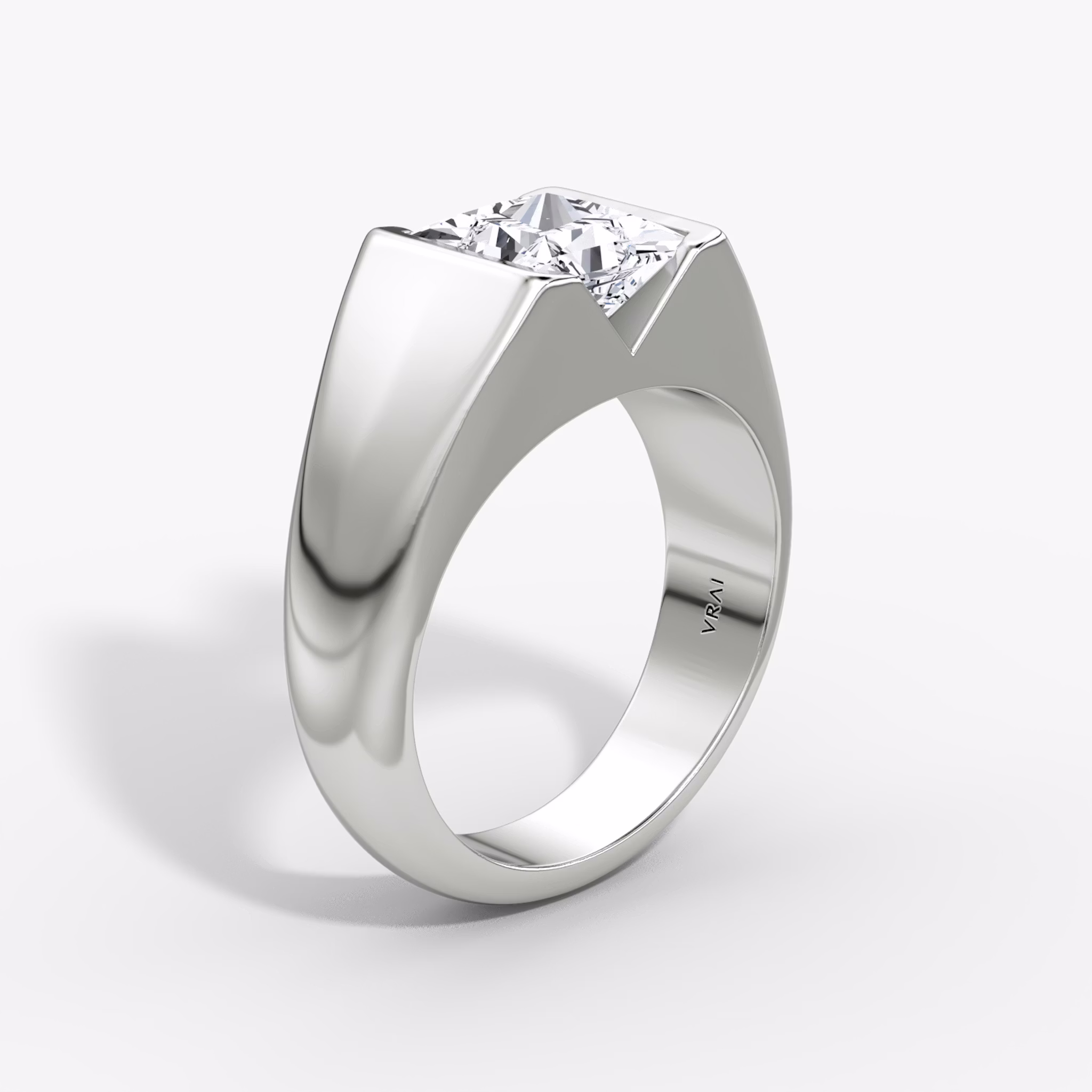 The Statement Signet | Princess | 18k | White Gold | bandAccent: Plain | diamondOrientation: vertical | caratWeight: other