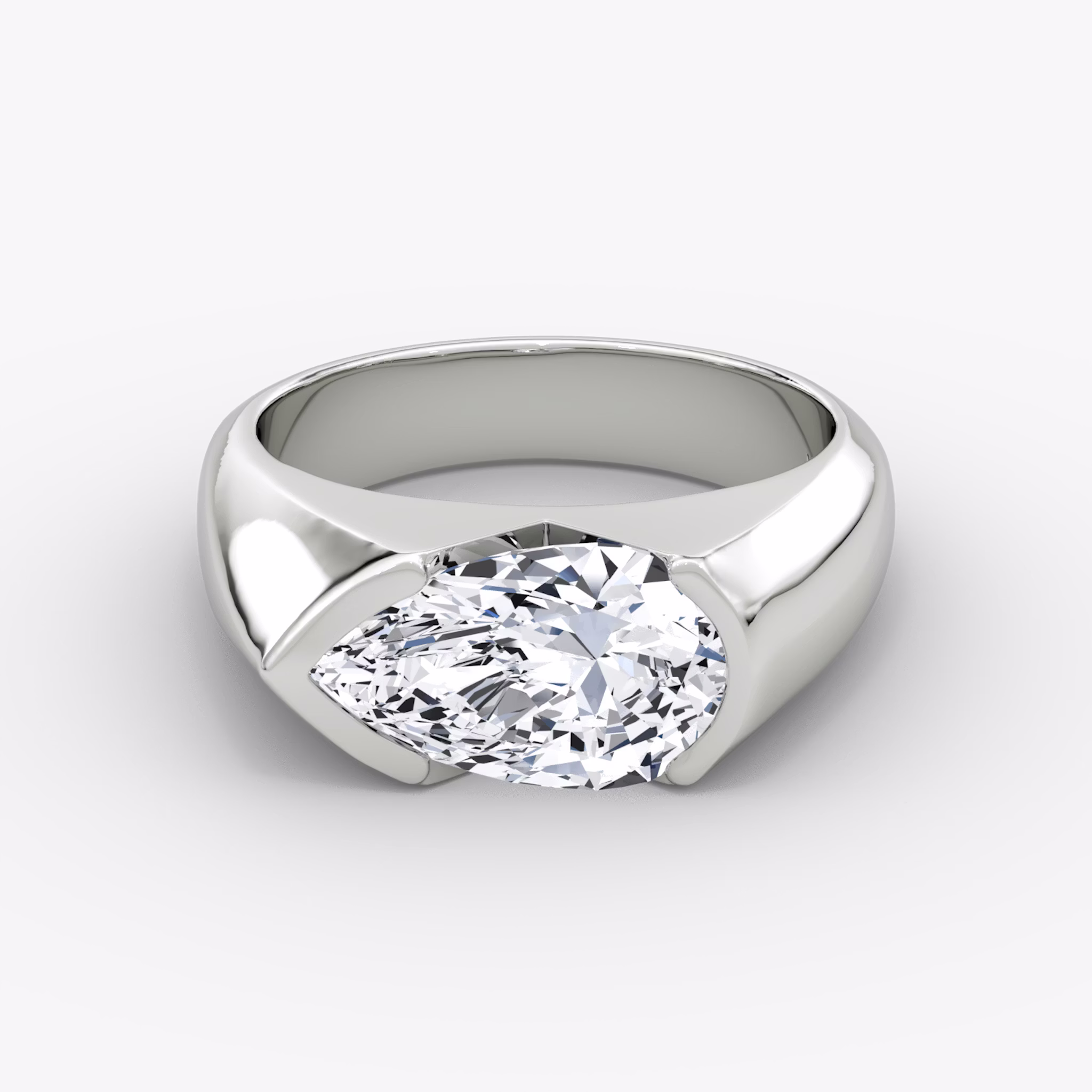 The Statement Signet | Pear | 18k | White Gold | bandAccent: Plain | diamondOrientation: vertical | caratWeight: other