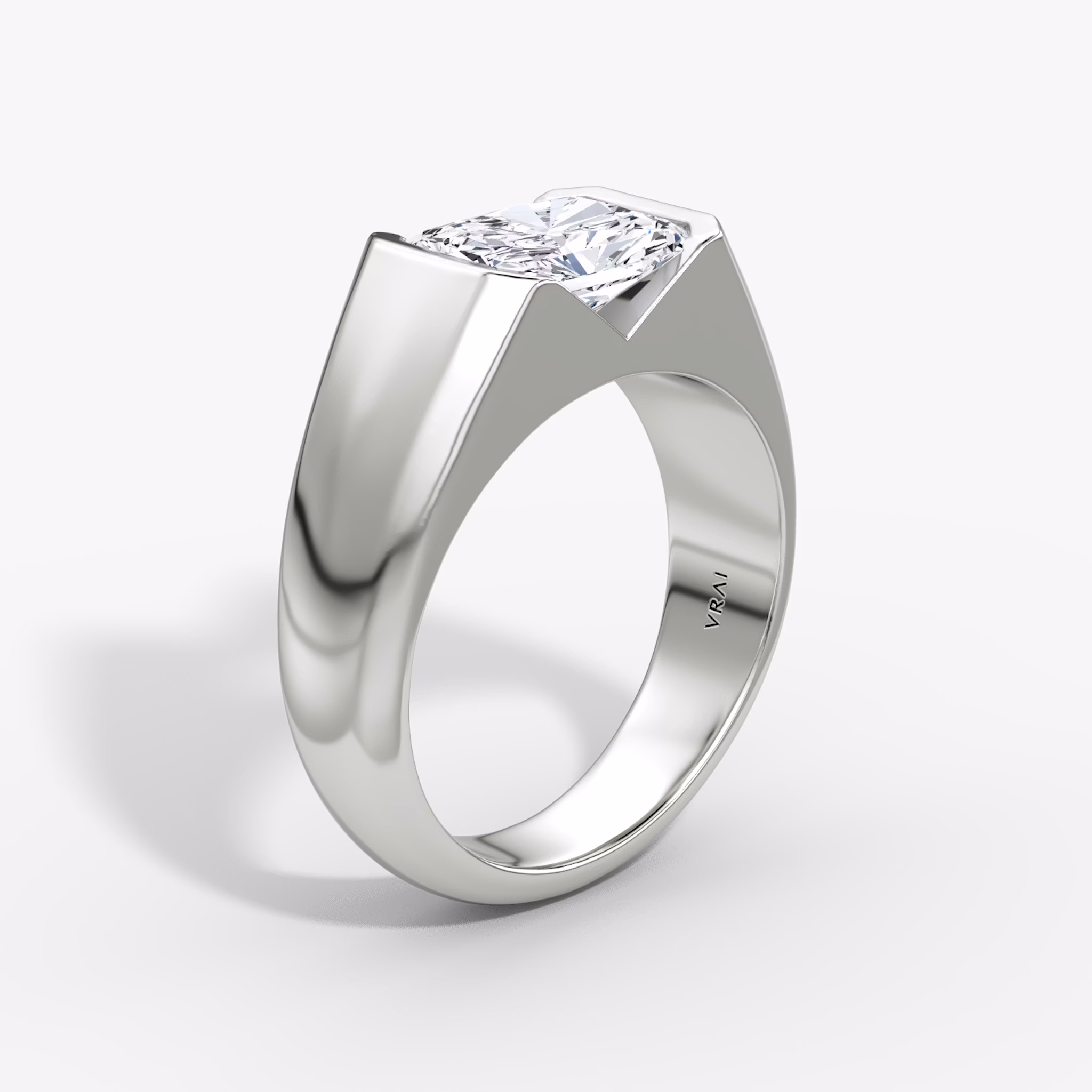 The Statement Signet | Radiant | 18k | White Gold | bandAccent: Plain | diamondOrientation: vertical | caratWeight: other