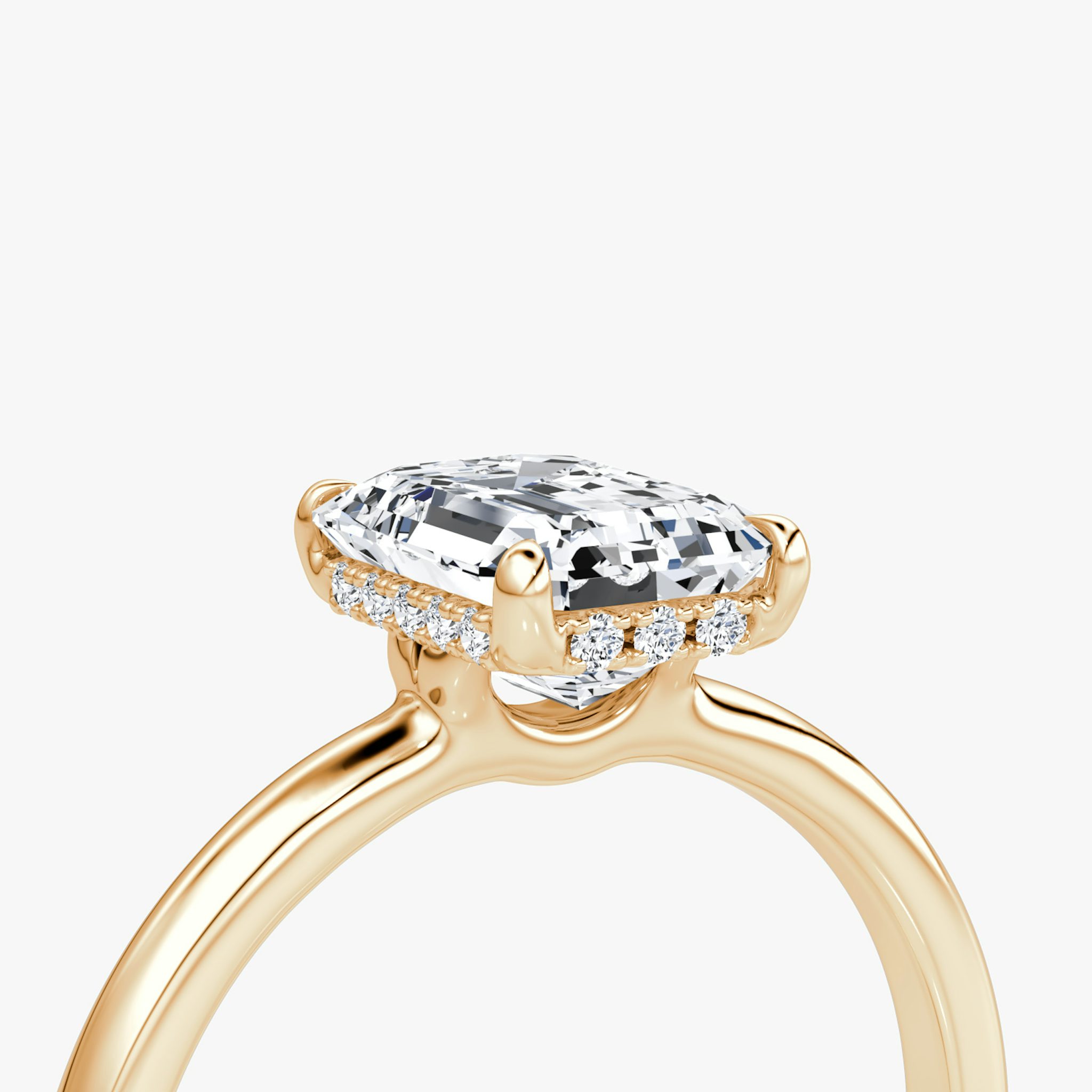 The Signature | Emerald | 14k | Rose Gold | bandAccent: Plain | bandWidth: large | hiddenHalo: yes | diamondOrientation: vertical | caratWeight: other