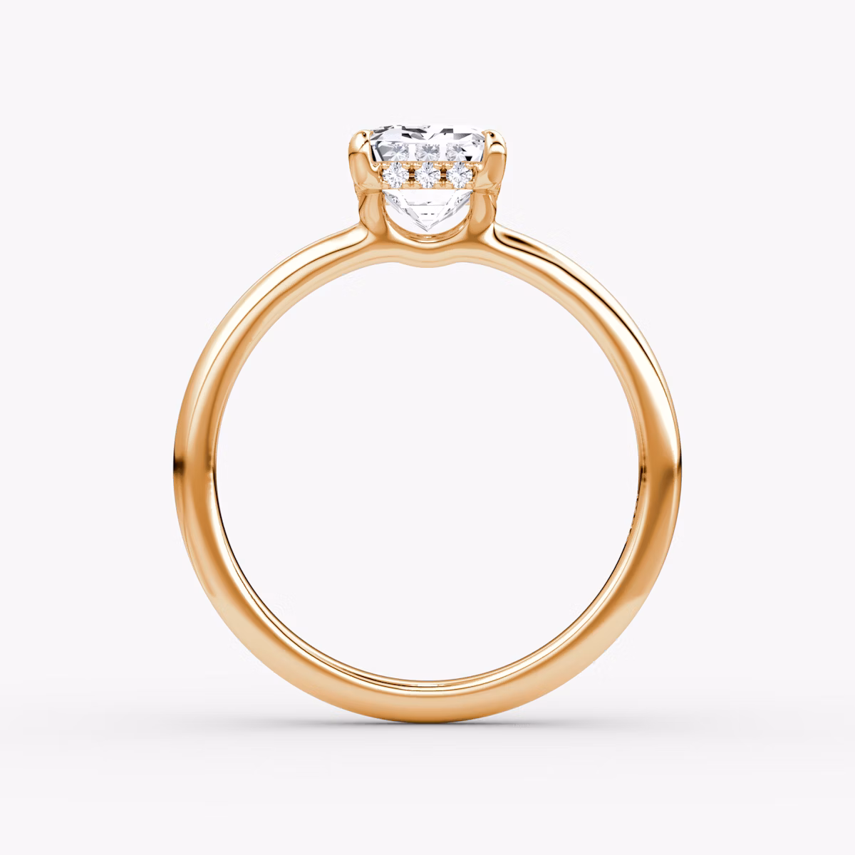 The Signature | Emerald | 14k | Rose Gold | bandAccent: Plain | bandWidth: large | hiddenHalo: yes | diamondOrientation: vertical | caratWeight: other