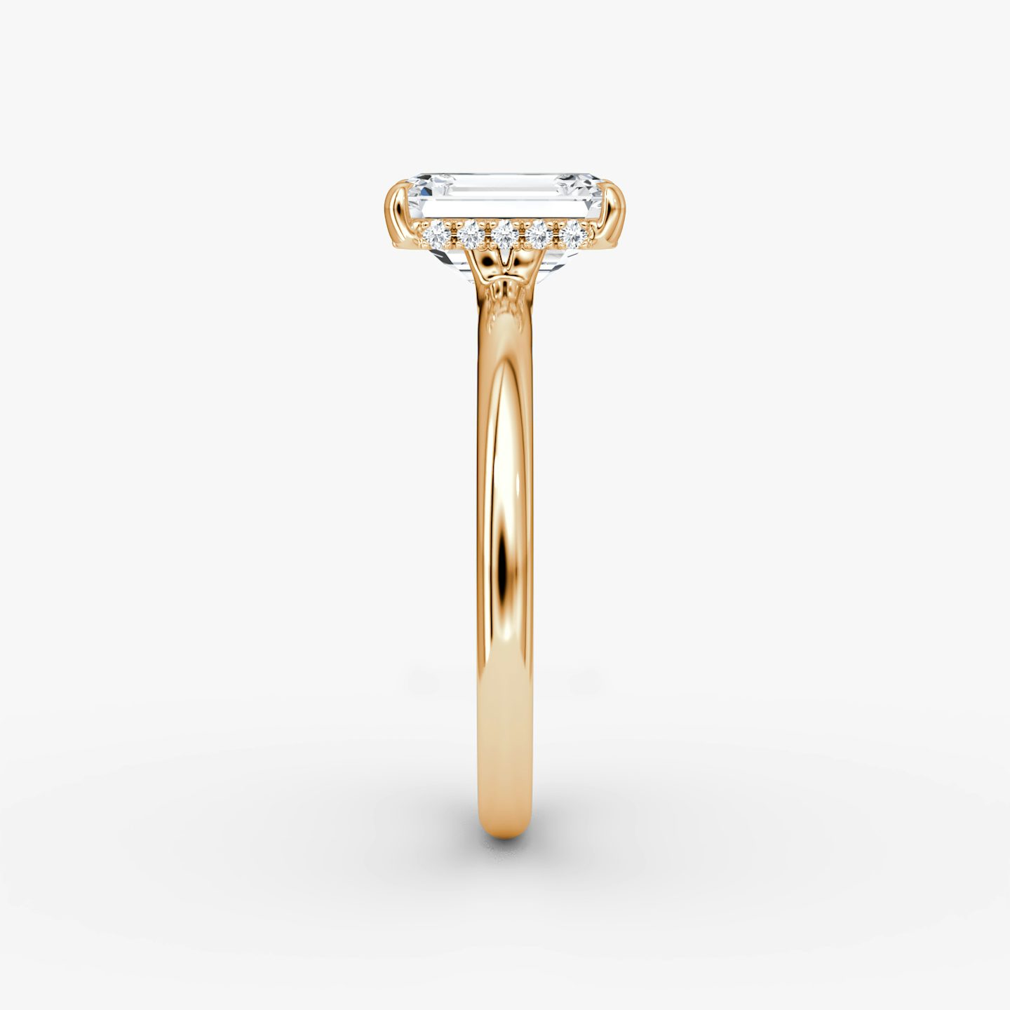 The Signature | Emerald | 14k | Rose Gold | bandAccent: Plain | bandWidth: large | hiddenHalo: yes | diamondOrientation: vertical | caratWeight: other