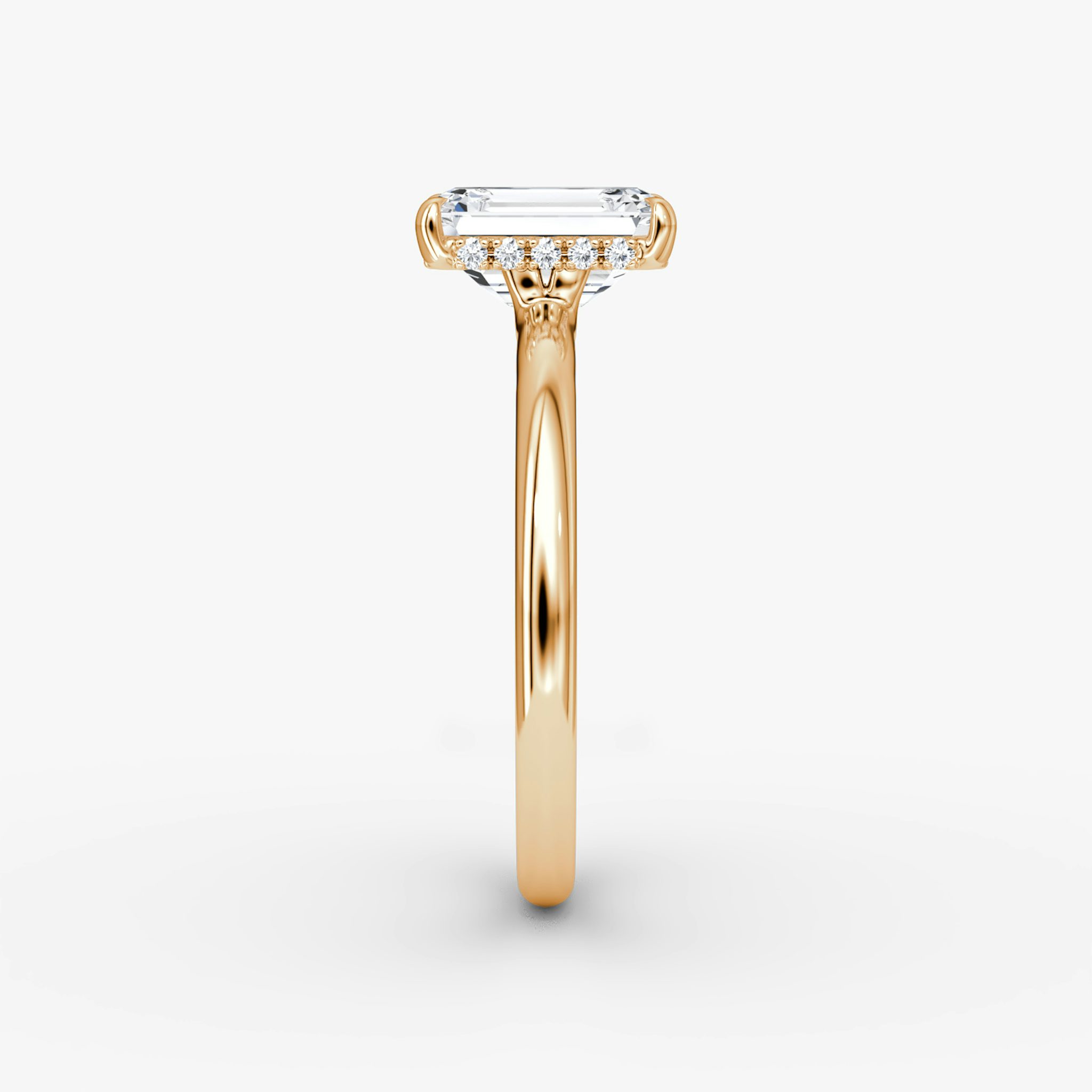 The Signature | Emerald | 14k | Rose Gold | bandAccent: Plain | bandWidth: large | hiddenHalo: yes | diamondOrientation: vertical | caratWeight: other