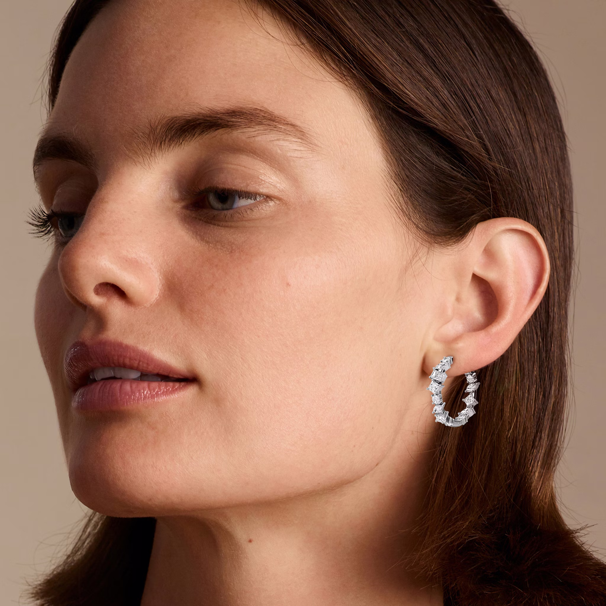 Mixed Shape Eternity Hoop | princess+emerald+marquise+round-brilliant | 14k | White Gold