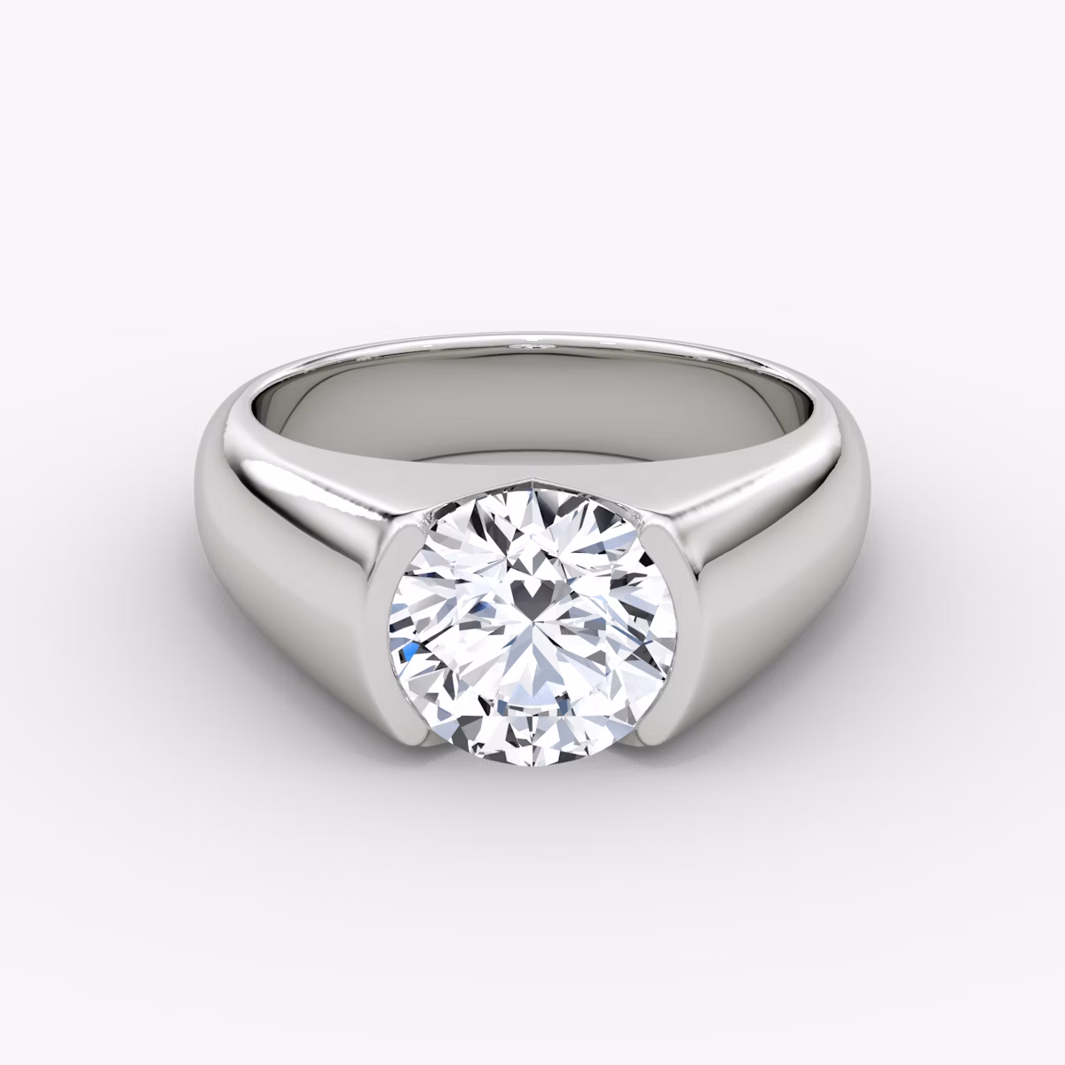 The Statement Signet | Round Brilliant | 18k | White Gold | bandAccent: Plain | caratWeight: other | diamondOrientation: vertical