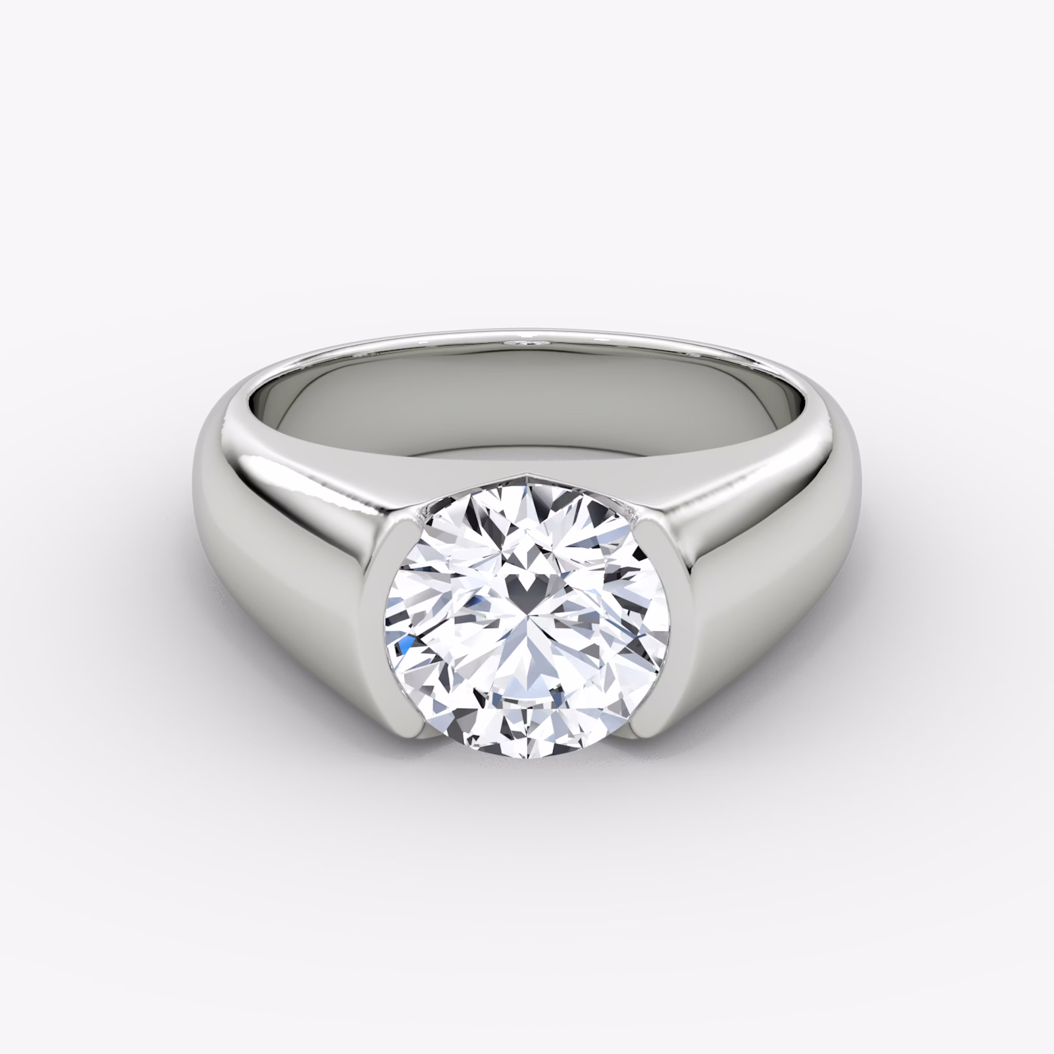 The Statement Signet | Round Brilliant | 18k | White Gold | bandAccent: Plain | caratWeight: other | diamondOrientation: vertical