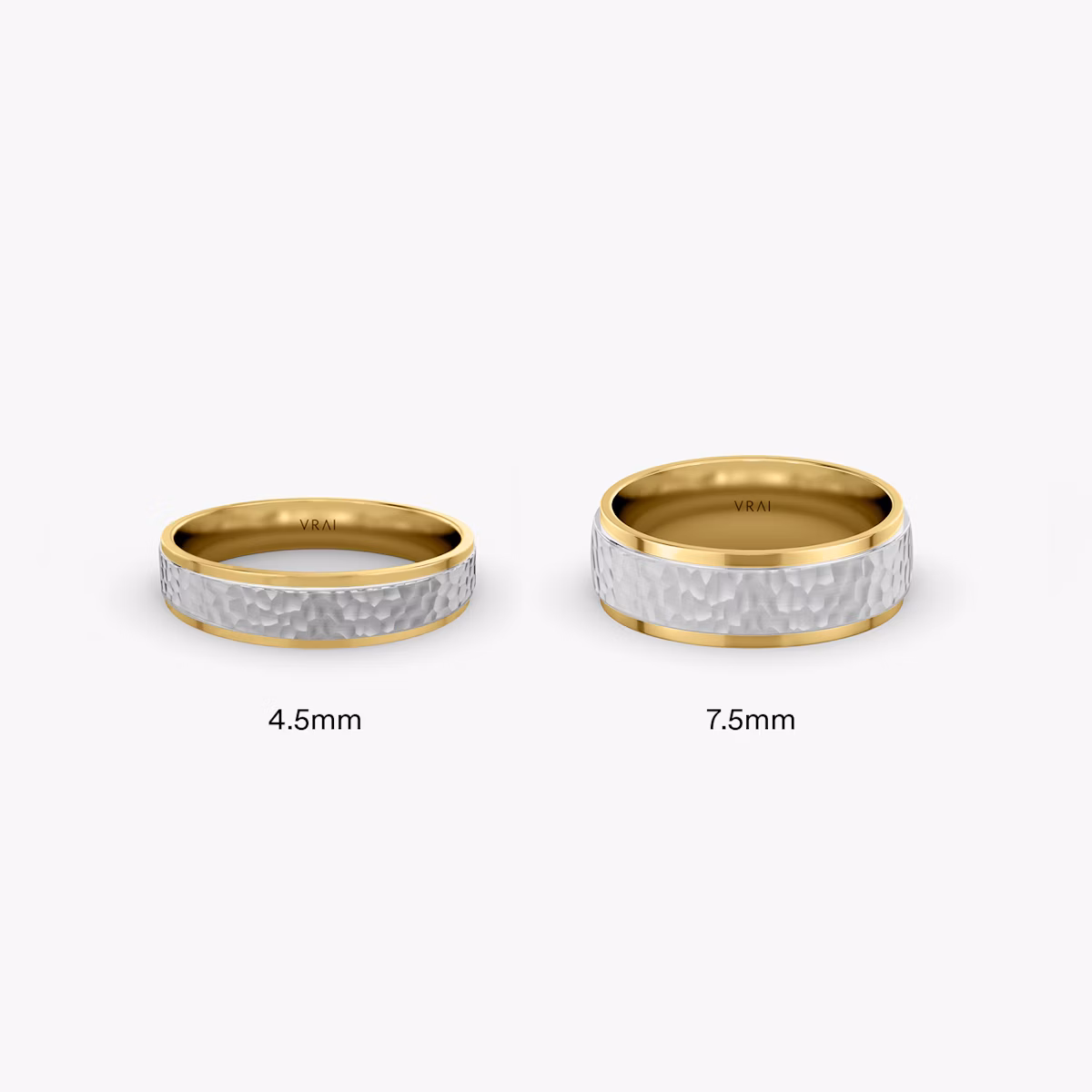 Hammered Ehering | 18k | white-gold-and-yellow-gold | bandAccent: Ohne Pavé-Besatz | bandWidth: 7.5mm