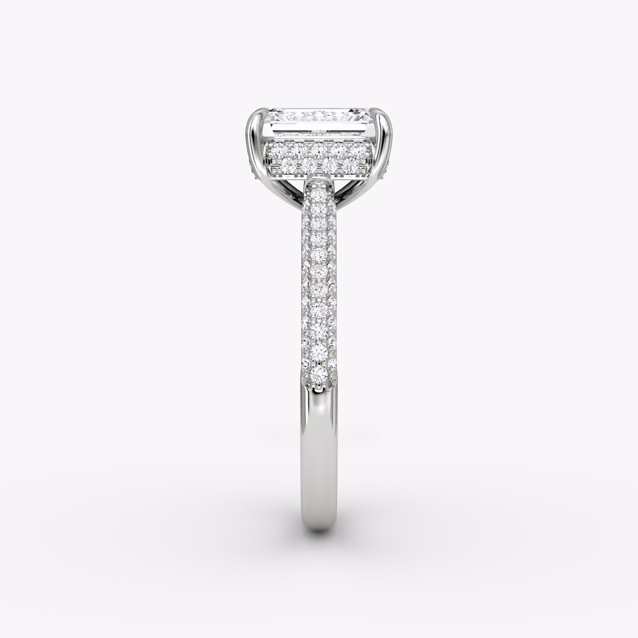 The Regal Pavé Dome | Emerald | Platinum | bandAccent: Pavé | diamondOrientation: vertical | caratWeight: other