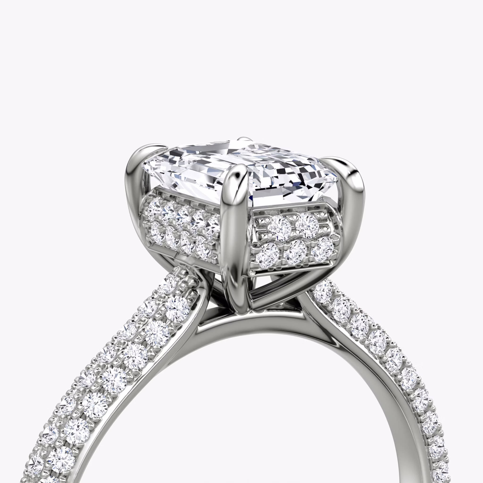 The Regal Pavé Dome | Emerald | Platinum | bandAccent: Pavé | diamondOrientation: vertical | caratWeight: other