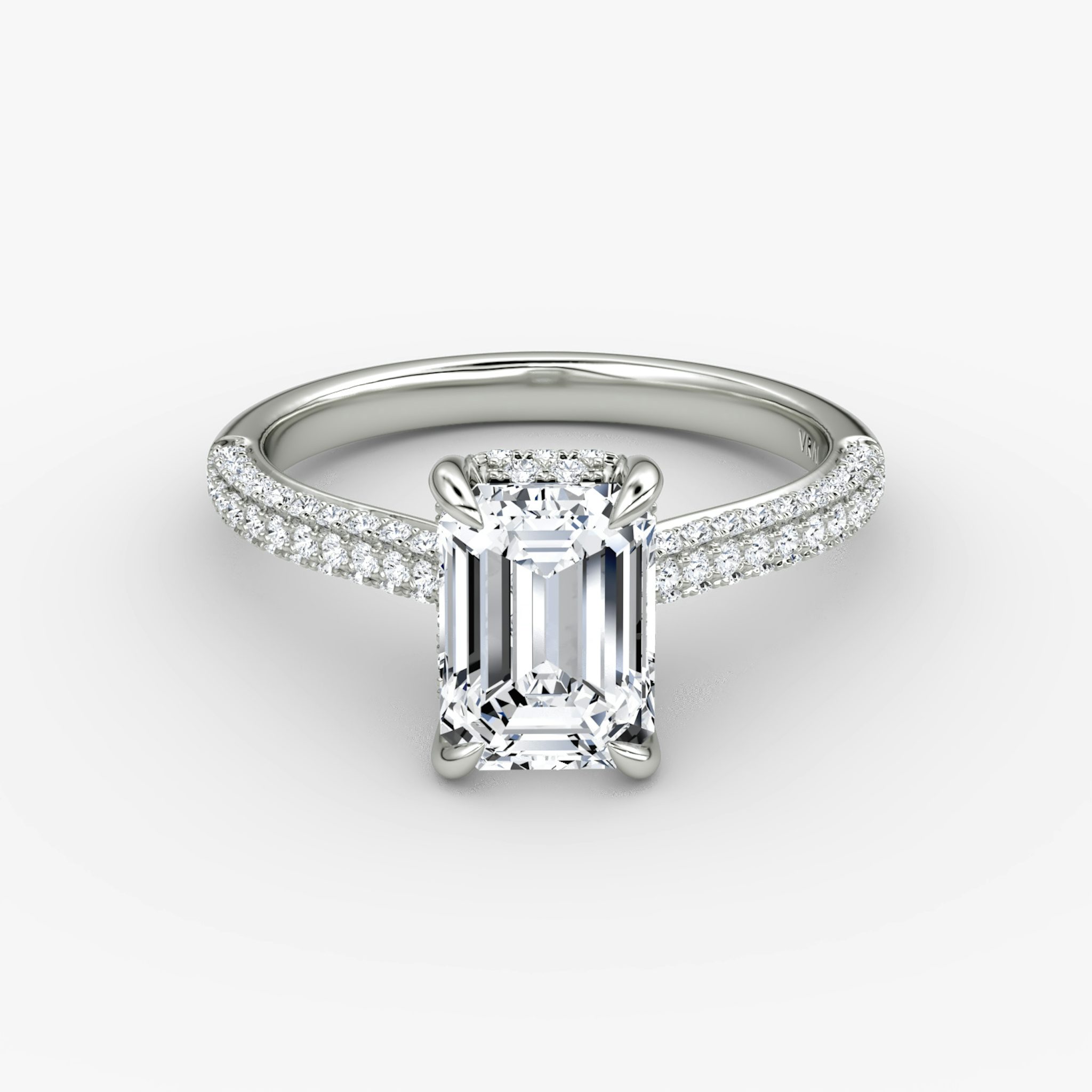 The Regal Pavé Dome | Emerald | Platinum | bandAccent: Pavé | diamondOrientation: vertical | caratWeight: other