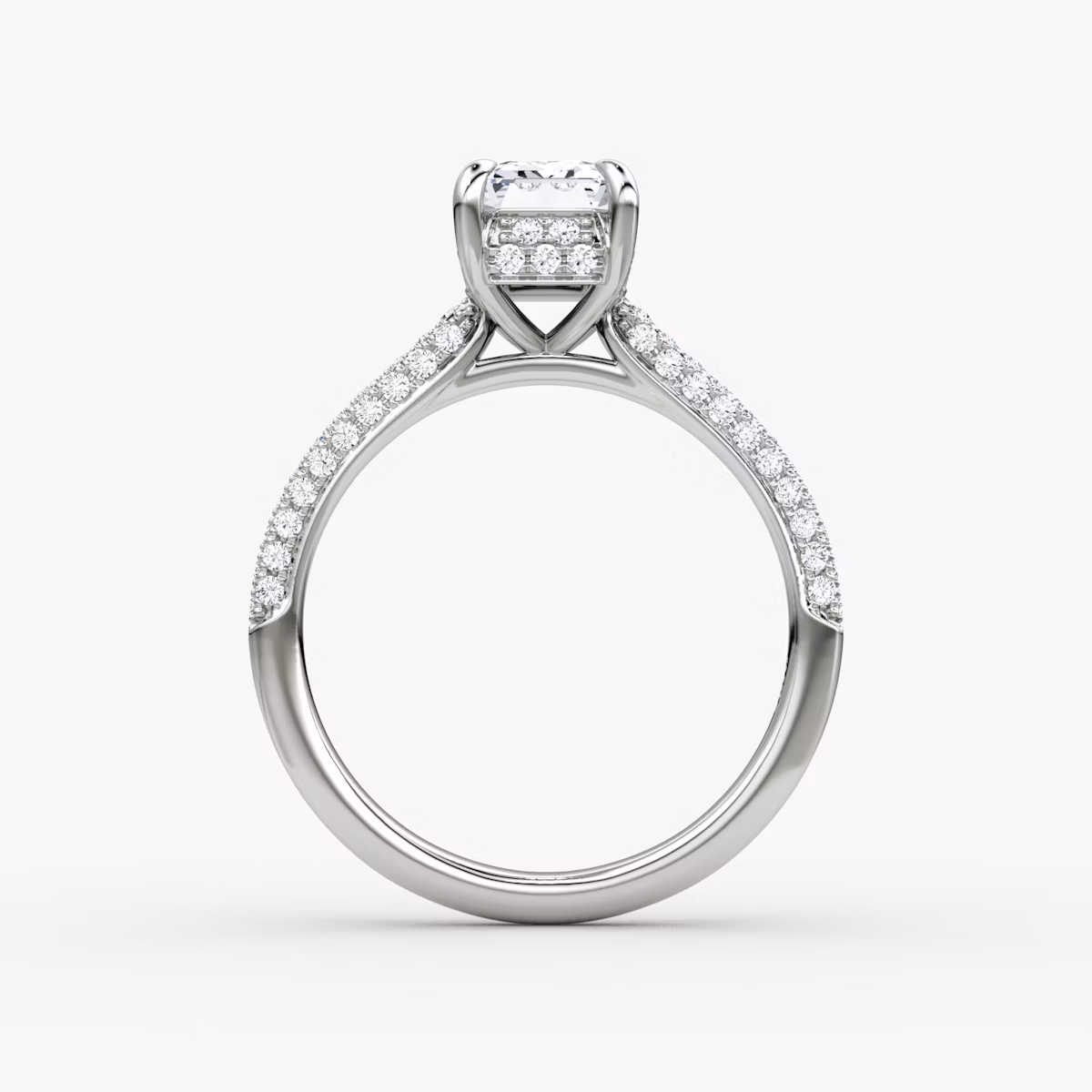 The Regal Pavé Dome | Emerald | 18k | White Gold | bandAccent: Pavé | diamondOrientation: vertical | caratWeight: other