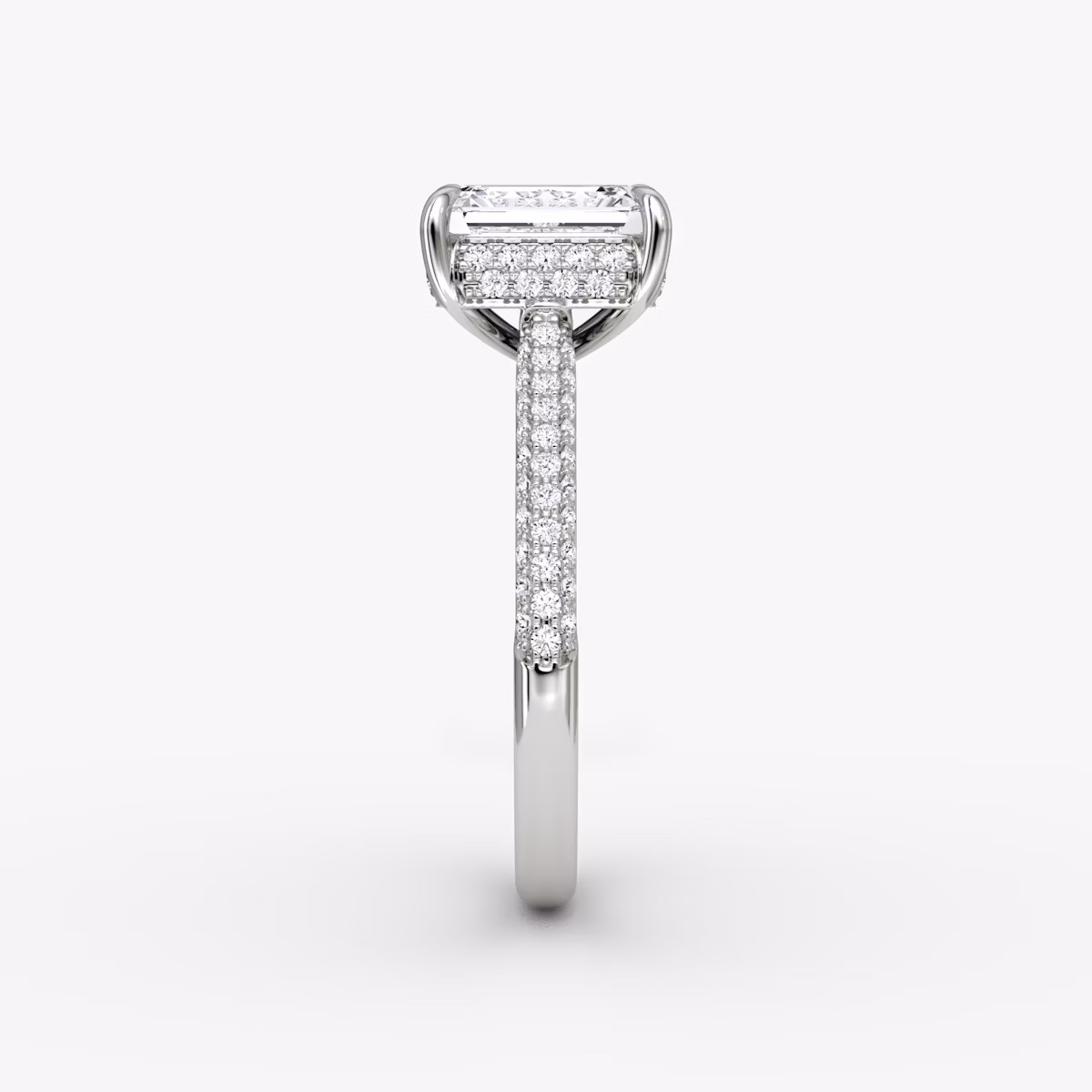 The Regal Pavé Dome | Emerald | 18k | White Gold | bandAccent: Pavé | diamondOrientation: vertical | caratWeight: other