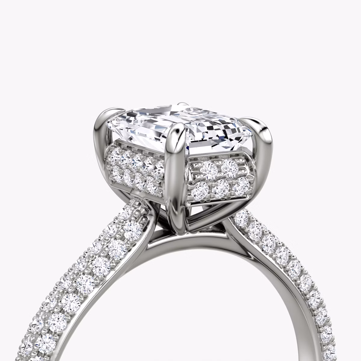 The Regal Pavé Dome | Emerald | 18k | White Gold | bandAccent: Pavé | diamondOrientation: vertical | caratWeight: other