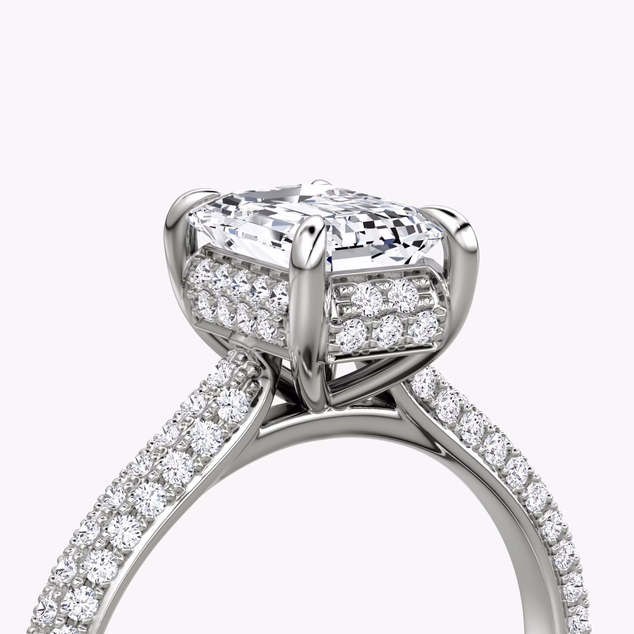 The Regal Pavé Dome | Emerald | 18k | White Gold | bandAccent: Pavé | diamondOrientation: vertical | caratWeight: other