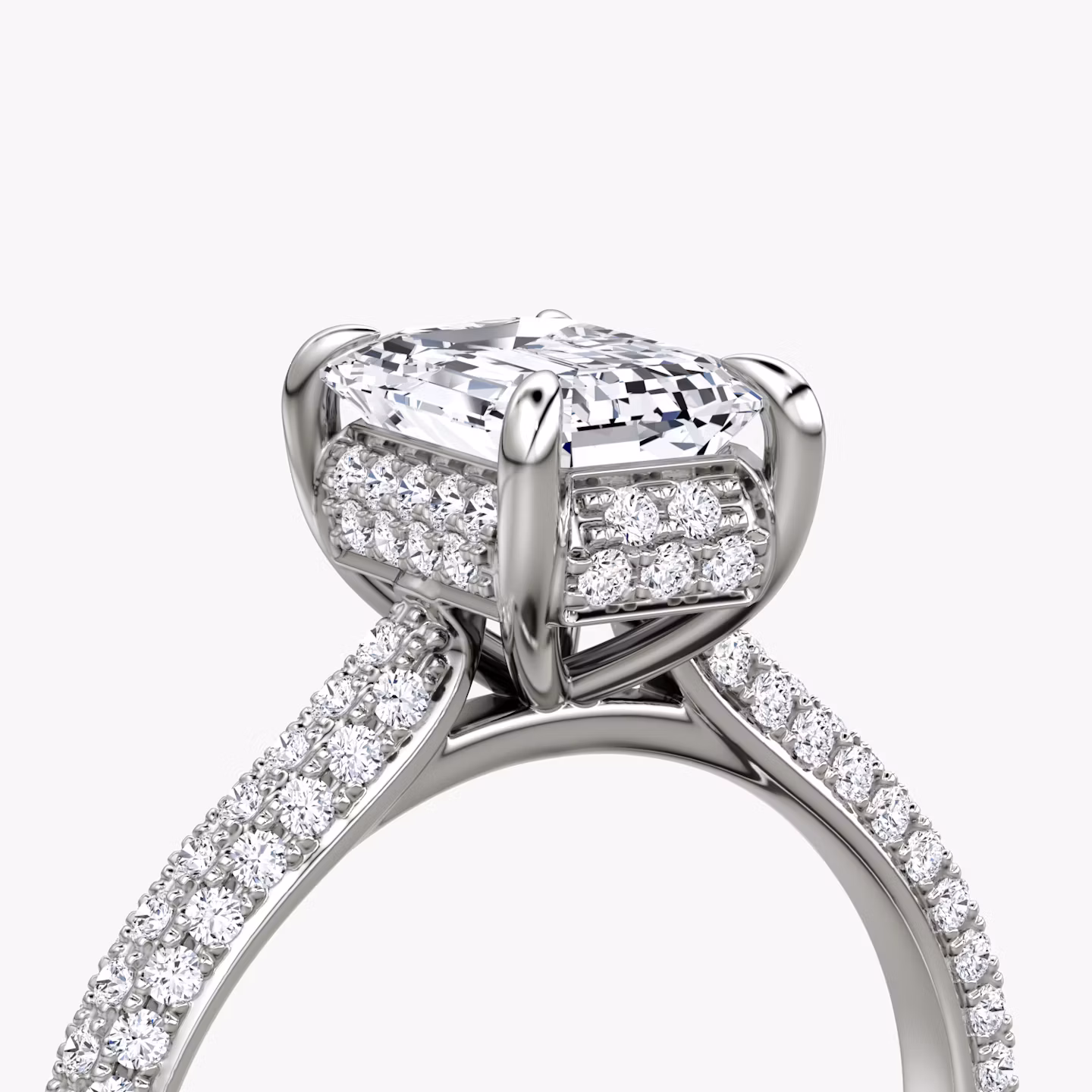 The Regal Pavé Dome | Emerald | 18k | White Gold | bandAccent: Pavé | diamondOrientation: vertical | caratWeight: other