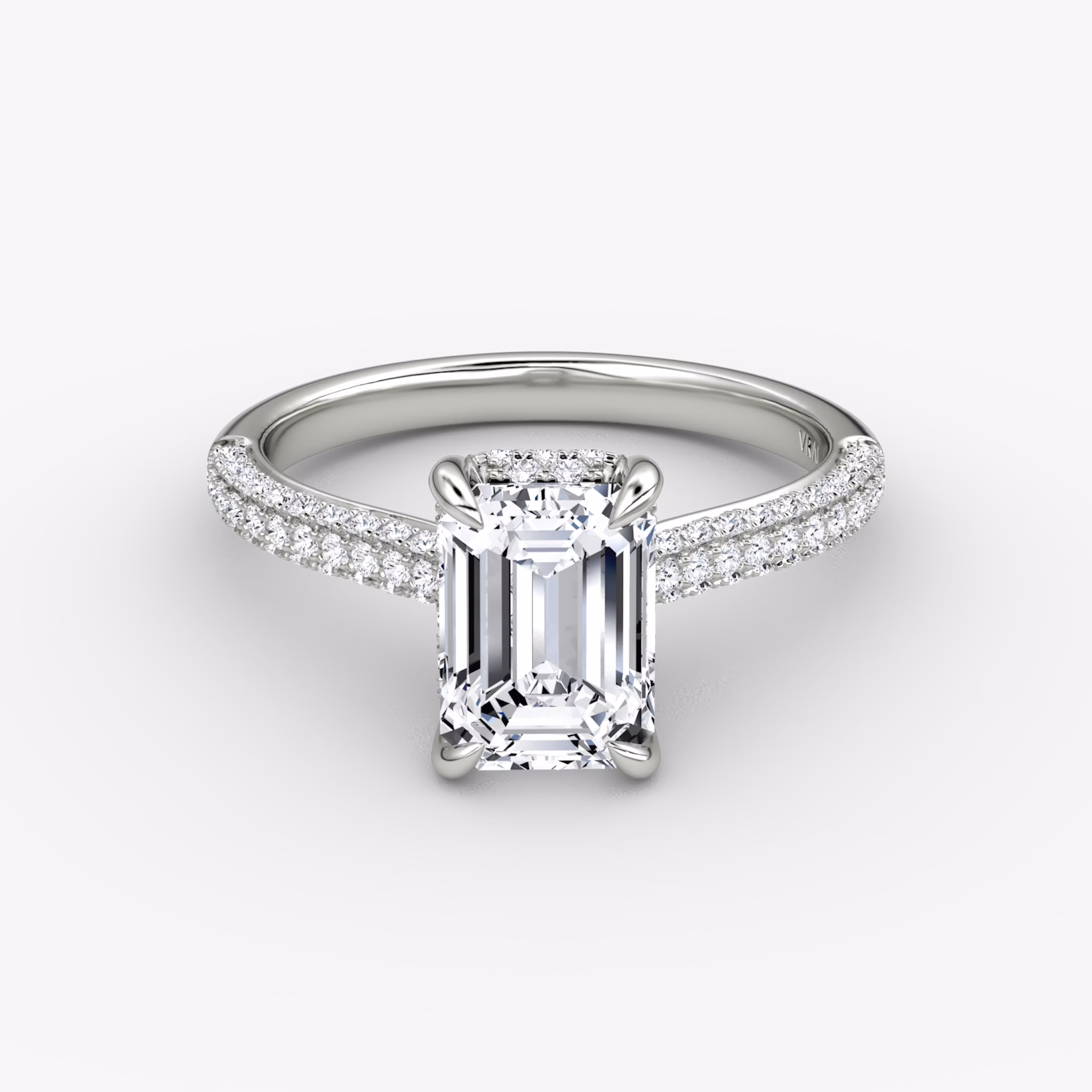 The Regal Pavé Dome | Emerald | 18k | White Gold | bandAccent: Pavé | diamondOrientation: vertical | caratWeight: other