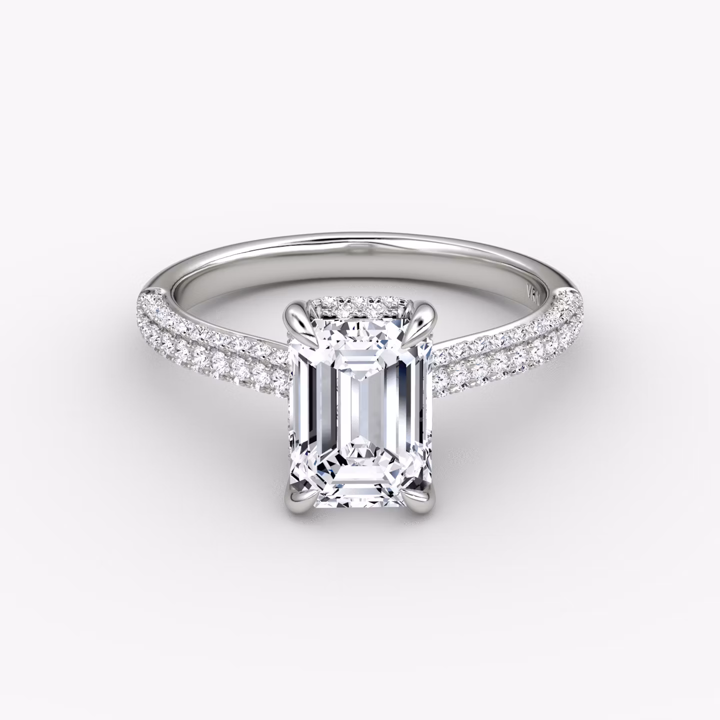 The Regal Pavé Dome | Emerald | 18k | White Gold | bandAccent: Pavé | diamondOrientation: vertical | caratWeight: other